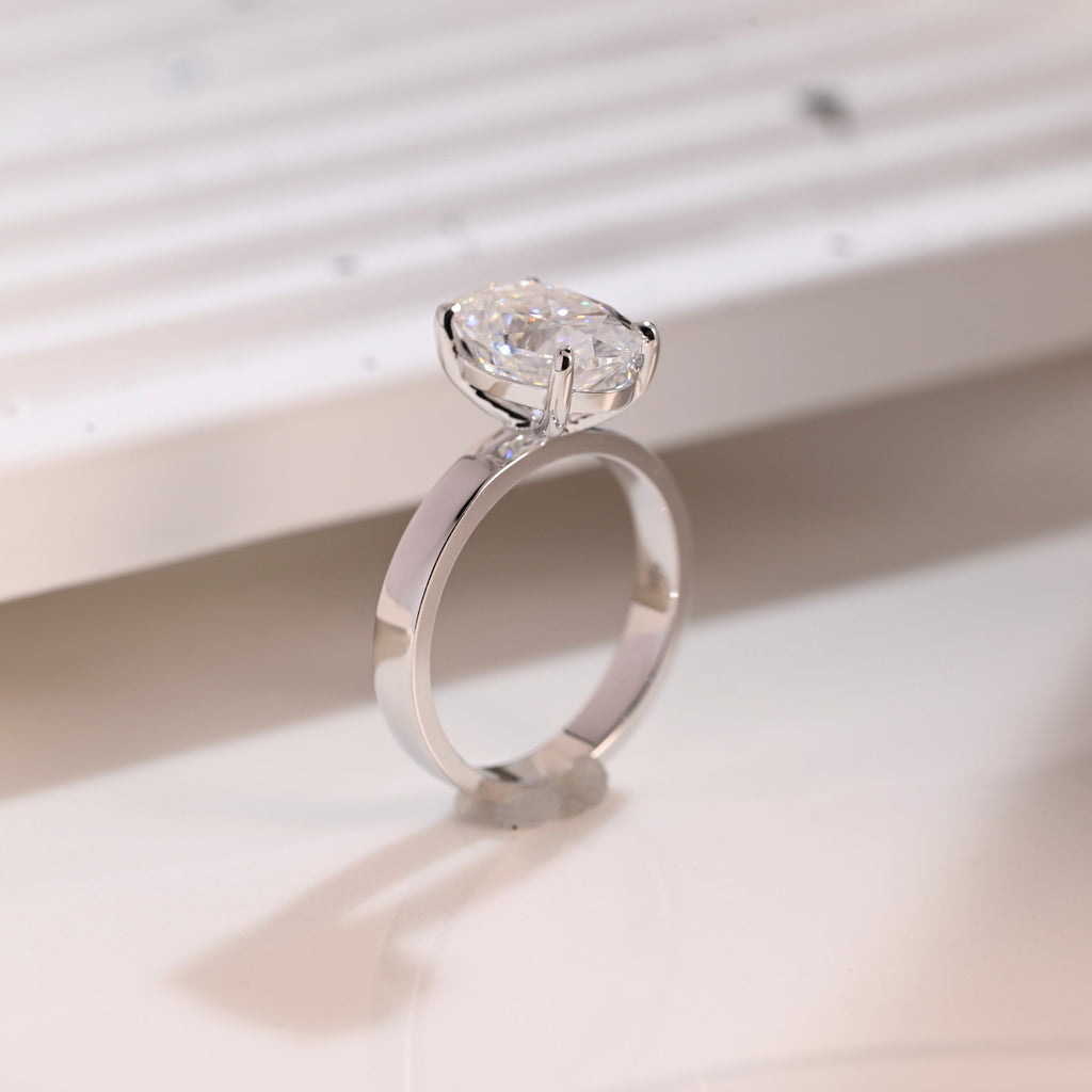 Solid Gold 3mm Width Solitaire Oval Cut Moissanite Engagement Ring