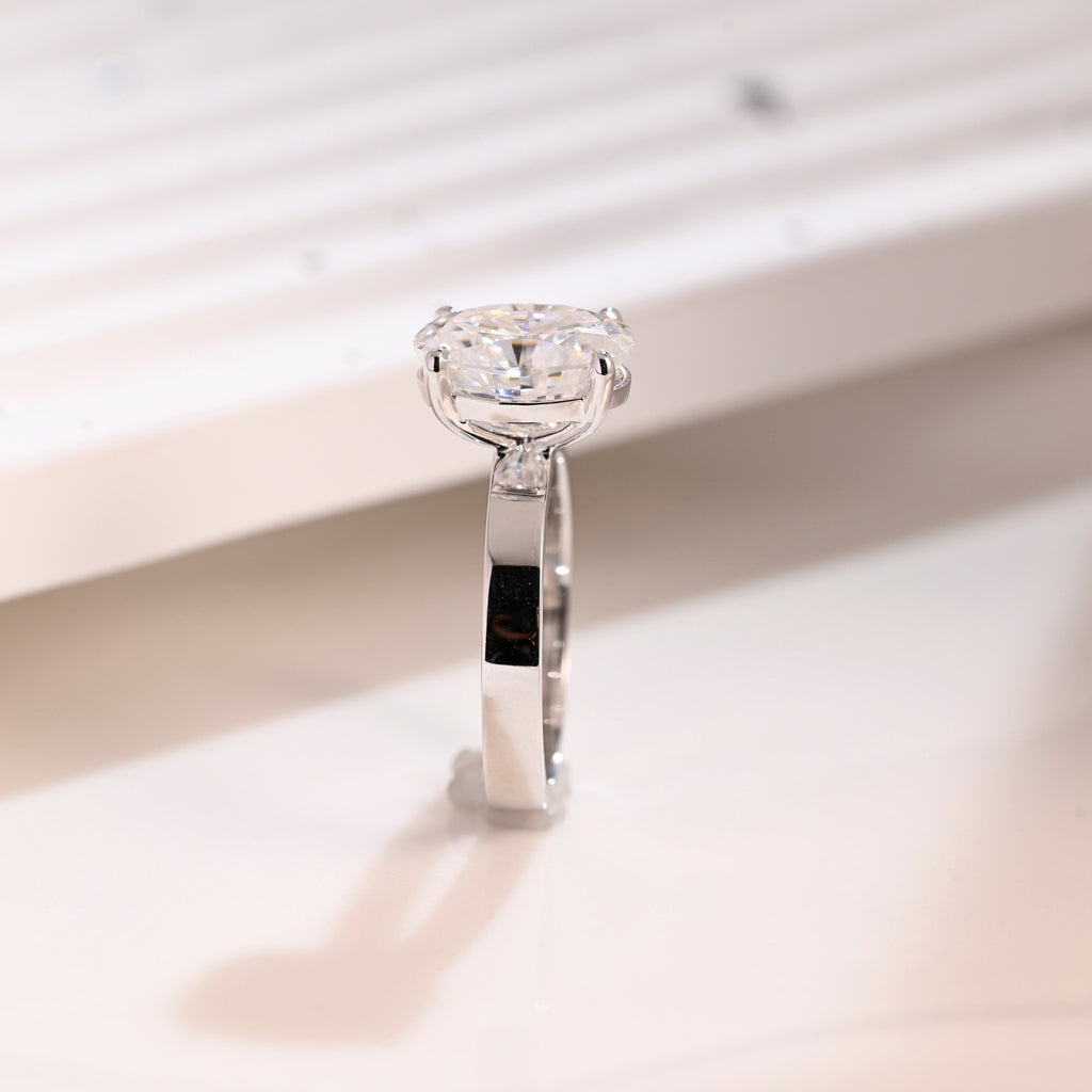 Solid Gold 3mm Width Solitaire Oval Cut Moissanite Engagement Ring