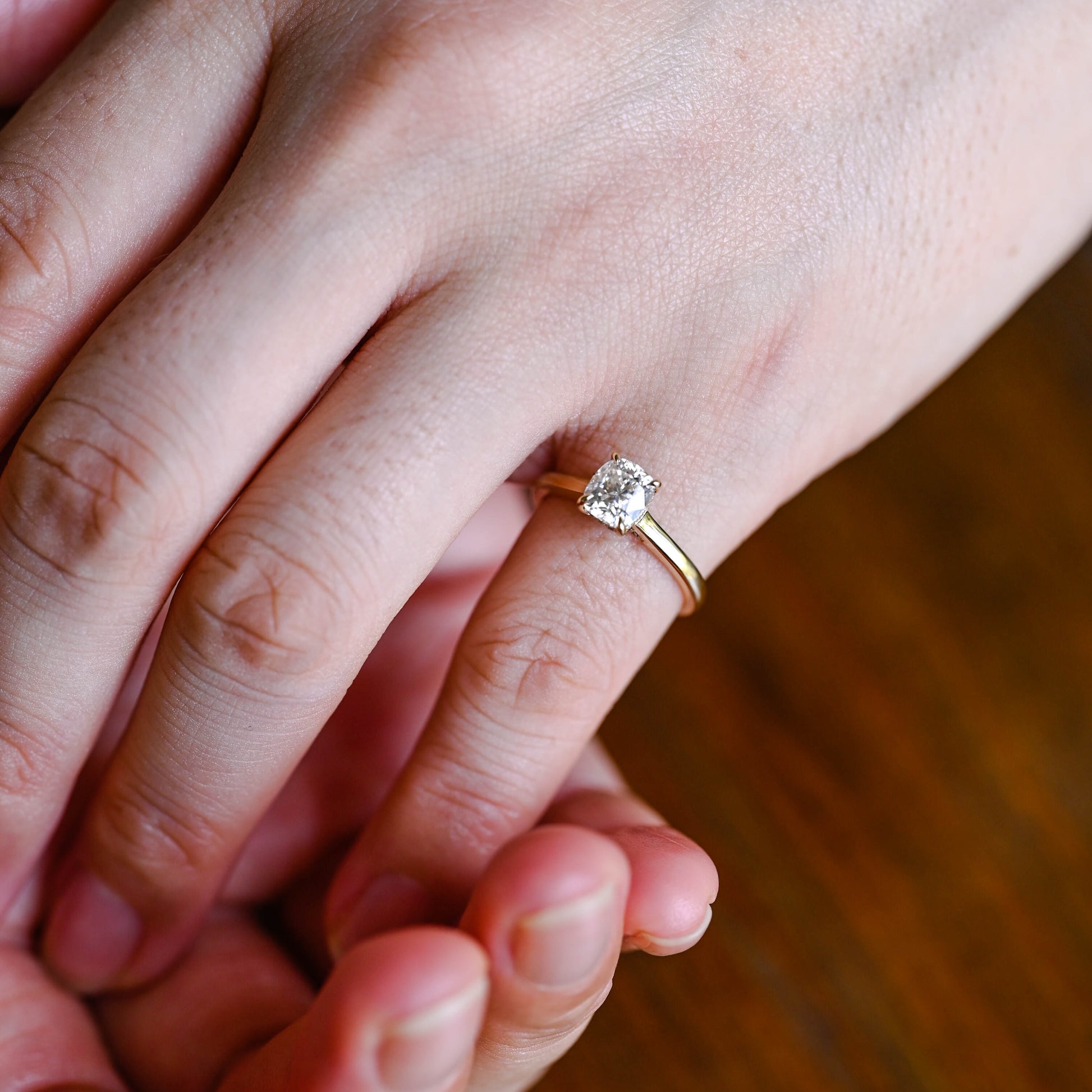 Solid Gold Hidden Halo Elongated Cushion Cut Moissanite Engagement Ring