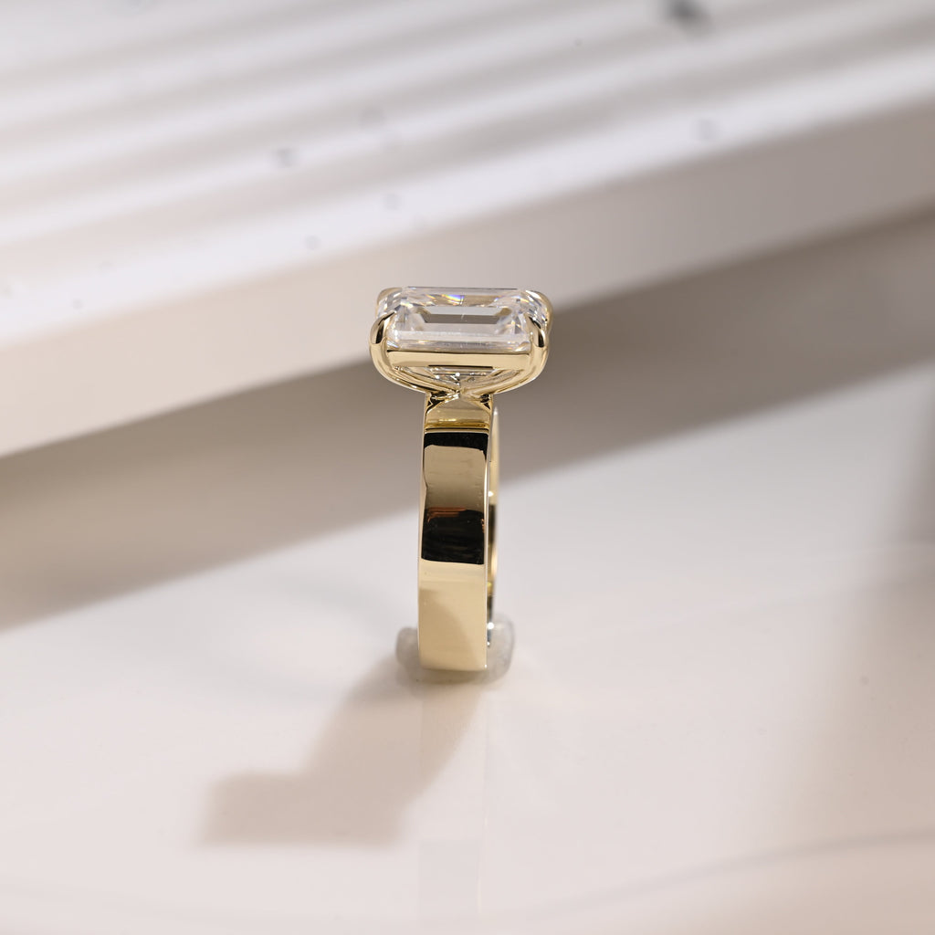Solid Gold 4mm Width Solitaire Emerald Cut Moissanite Engagement Ring