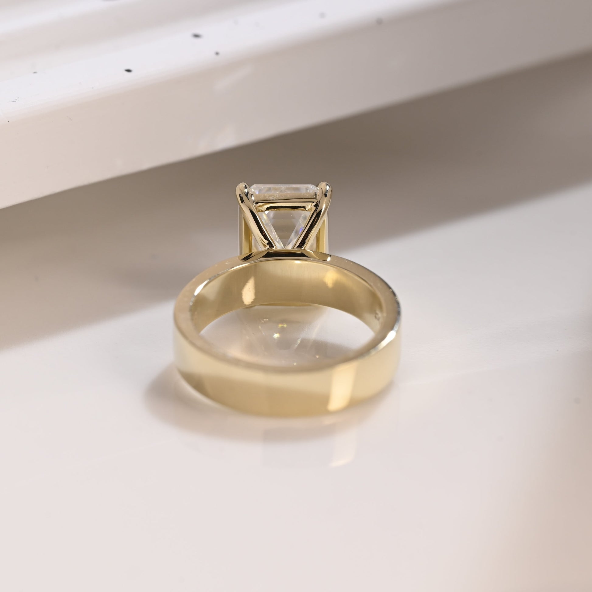 Solid Gold 4mm Width Solitaire Emerald Cut Moissanite Engagement Ring