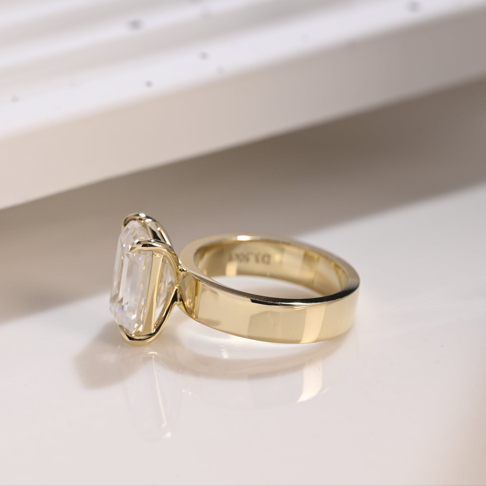 Solid Gold 4mm Width Solitaire Emerald Cut Moissanite Engagement Ring
