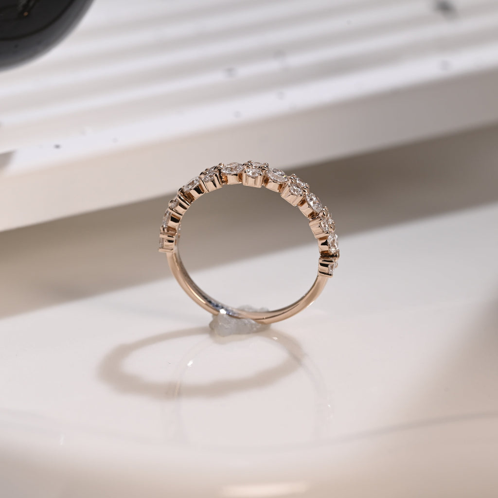 Solid Gold Half Eternity Round Cut Moissanite Wedding Band