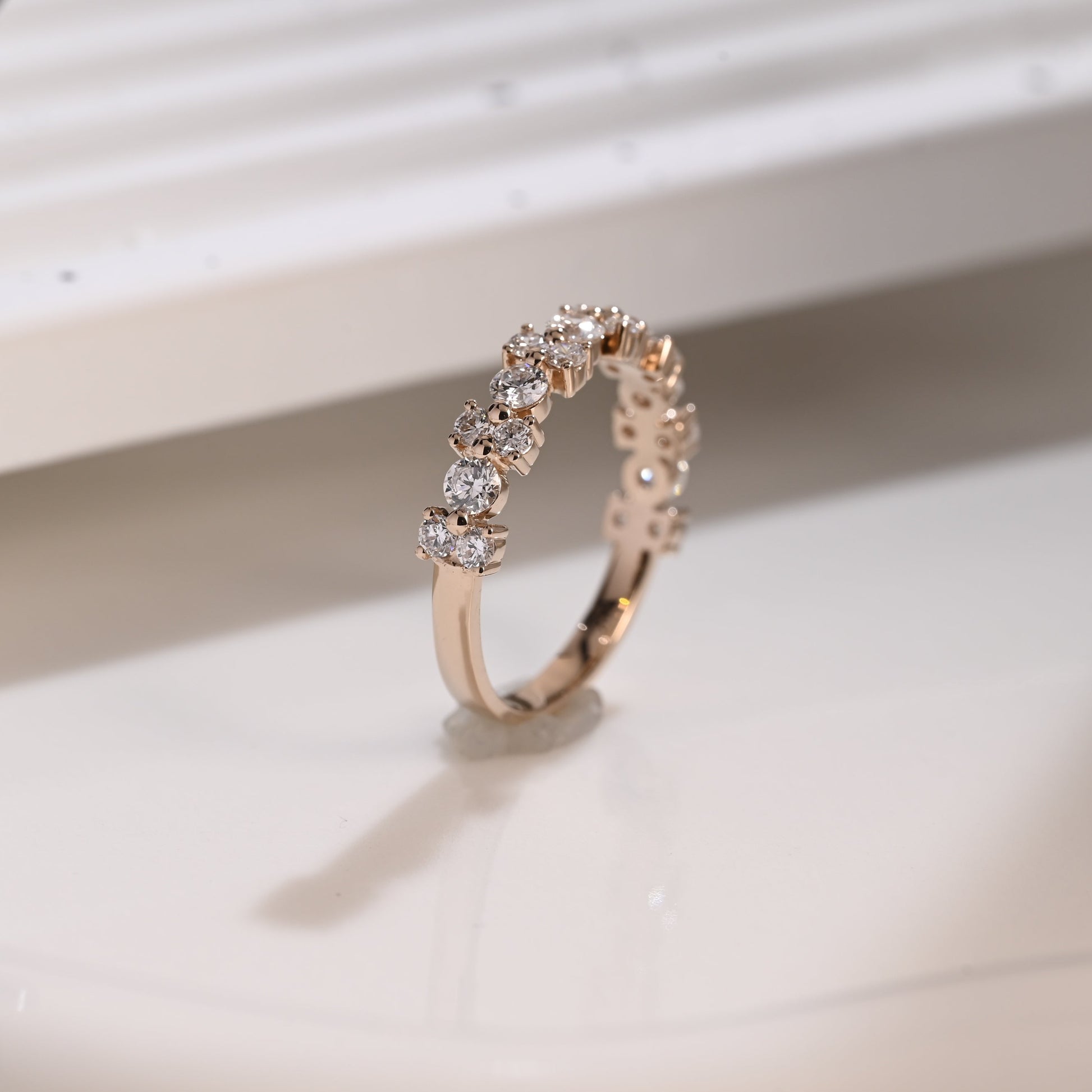 Solid Gold Half Eternity Round Cut Moissanite Wedding Band