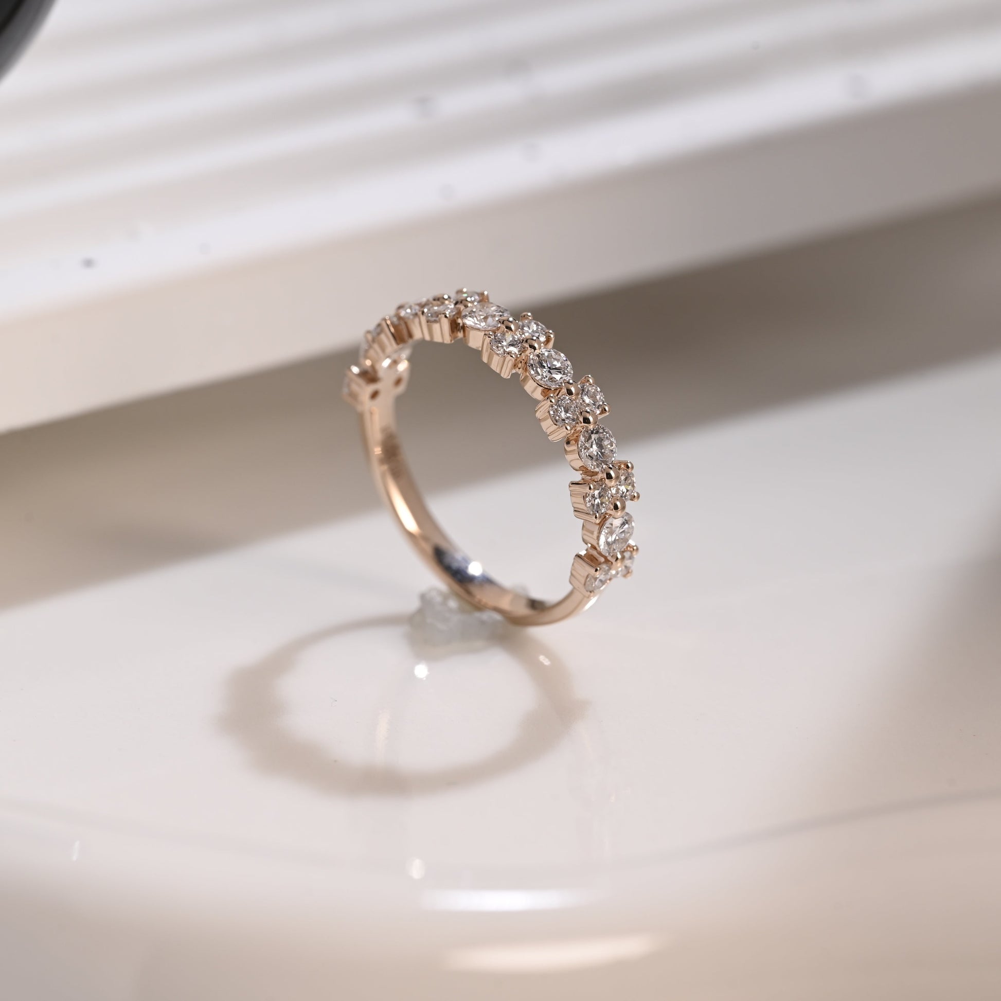 Solid Gold Half Eternity Round Cut Moissanite Wedding Band