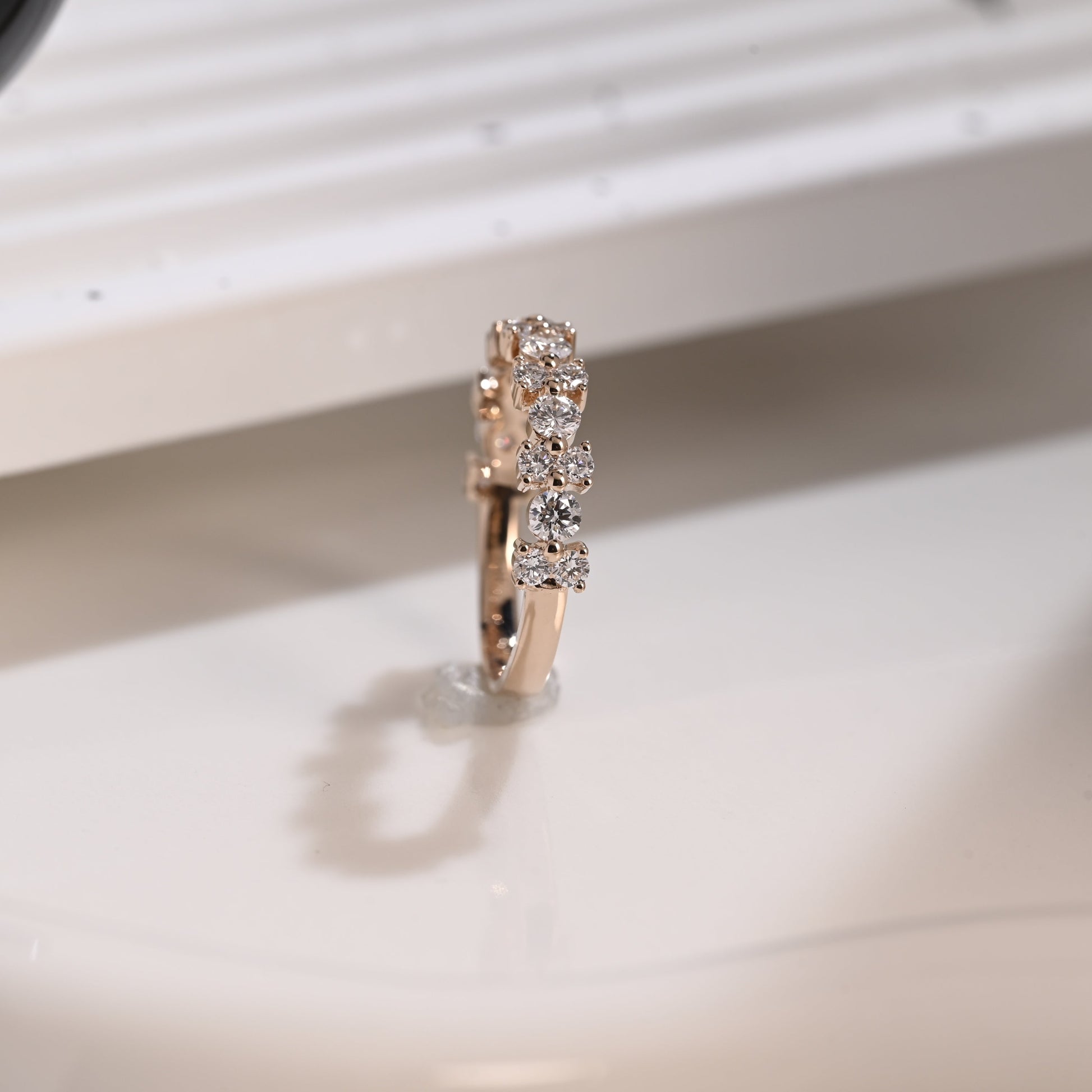 Solid Gold Half Eternity Round Cut Moissanite Wedding Band