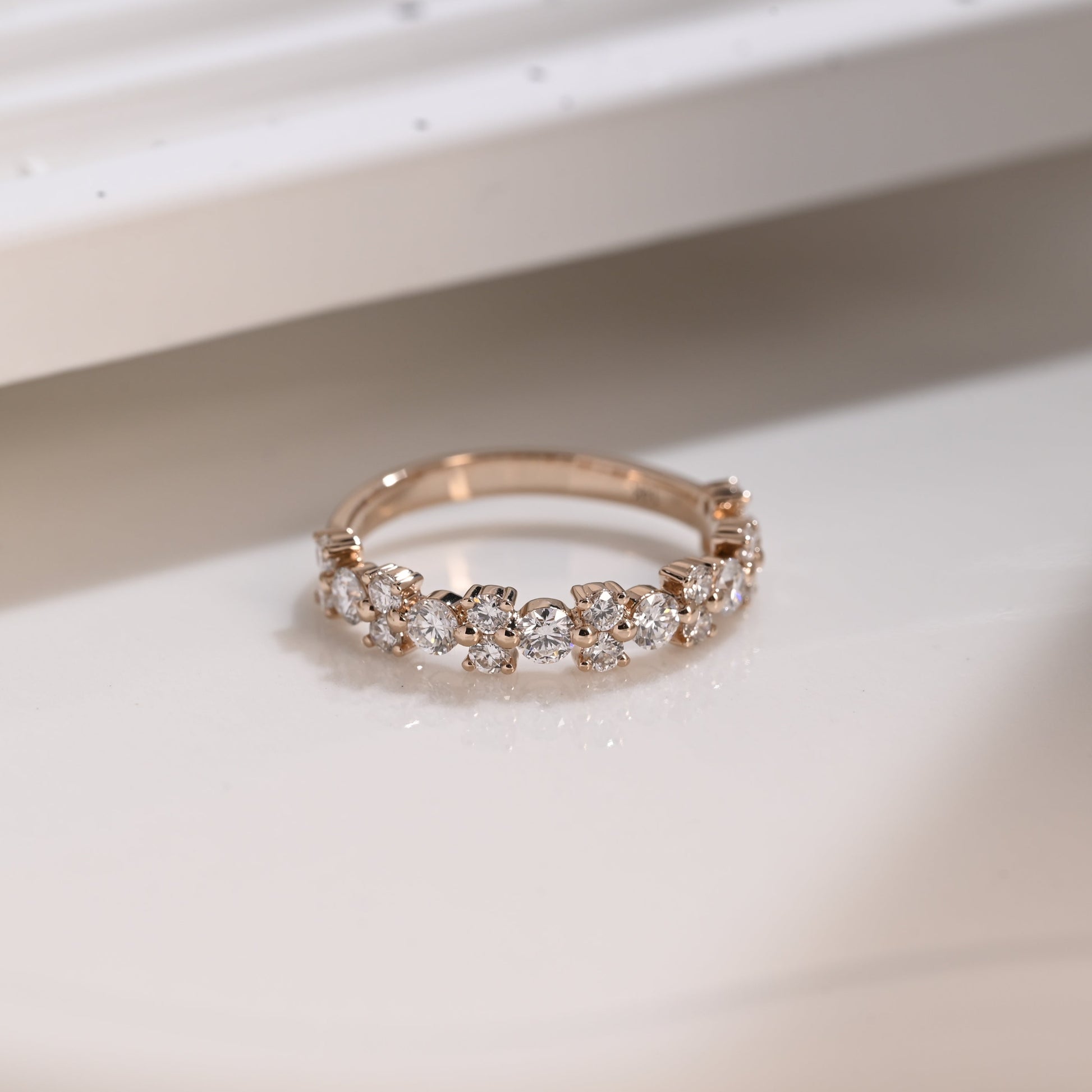 Solid Gold Half Eternity Round Cut Moissanite Wedding Band