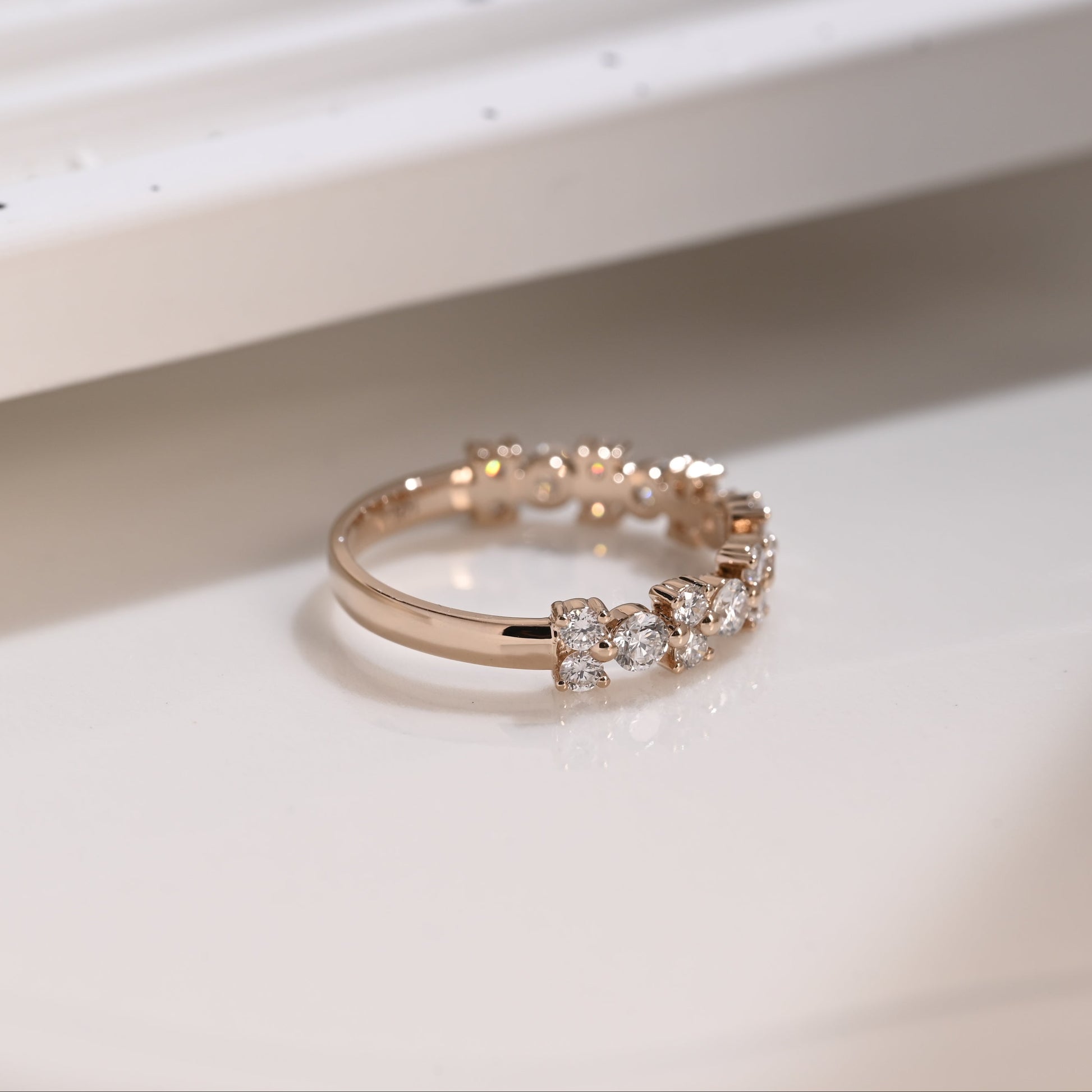 Solid Gold Half Eternity Round Cut Moissanite Wedding Band