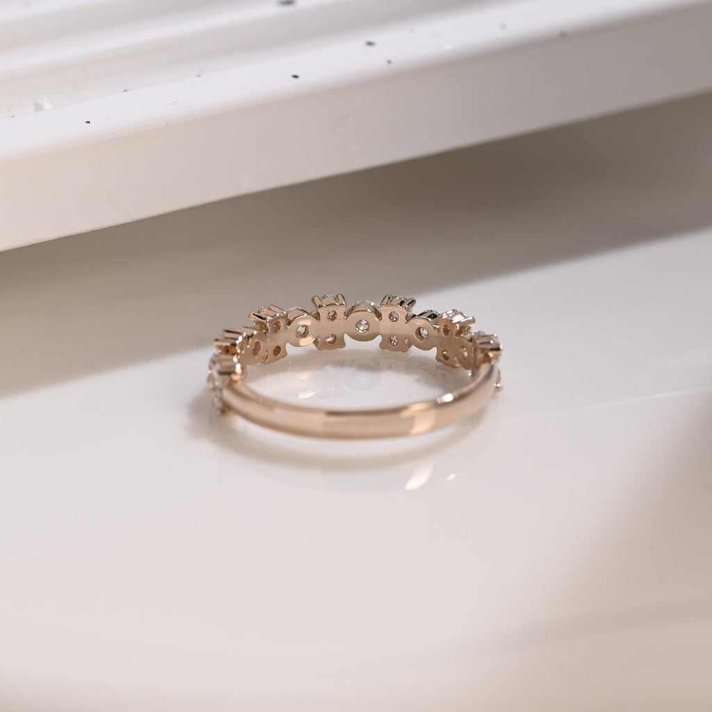 Solid Gold Half Eternity Round Cut Moissanite Wedding Band