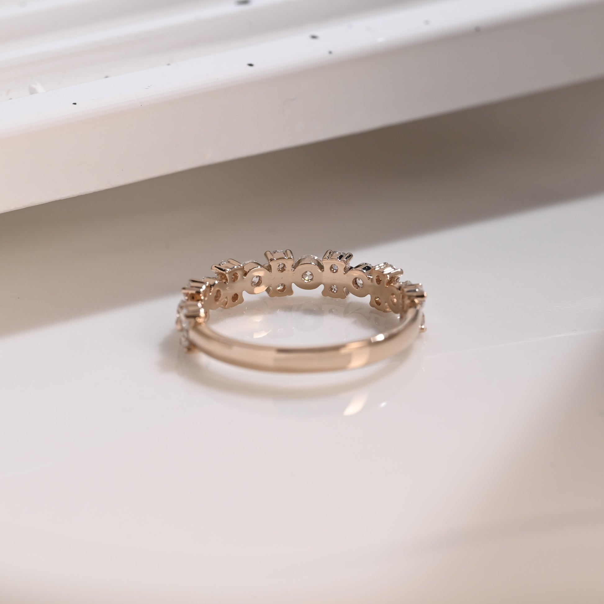 Solid Gold Half Eternity Round Cut Moissanite Wedding Band