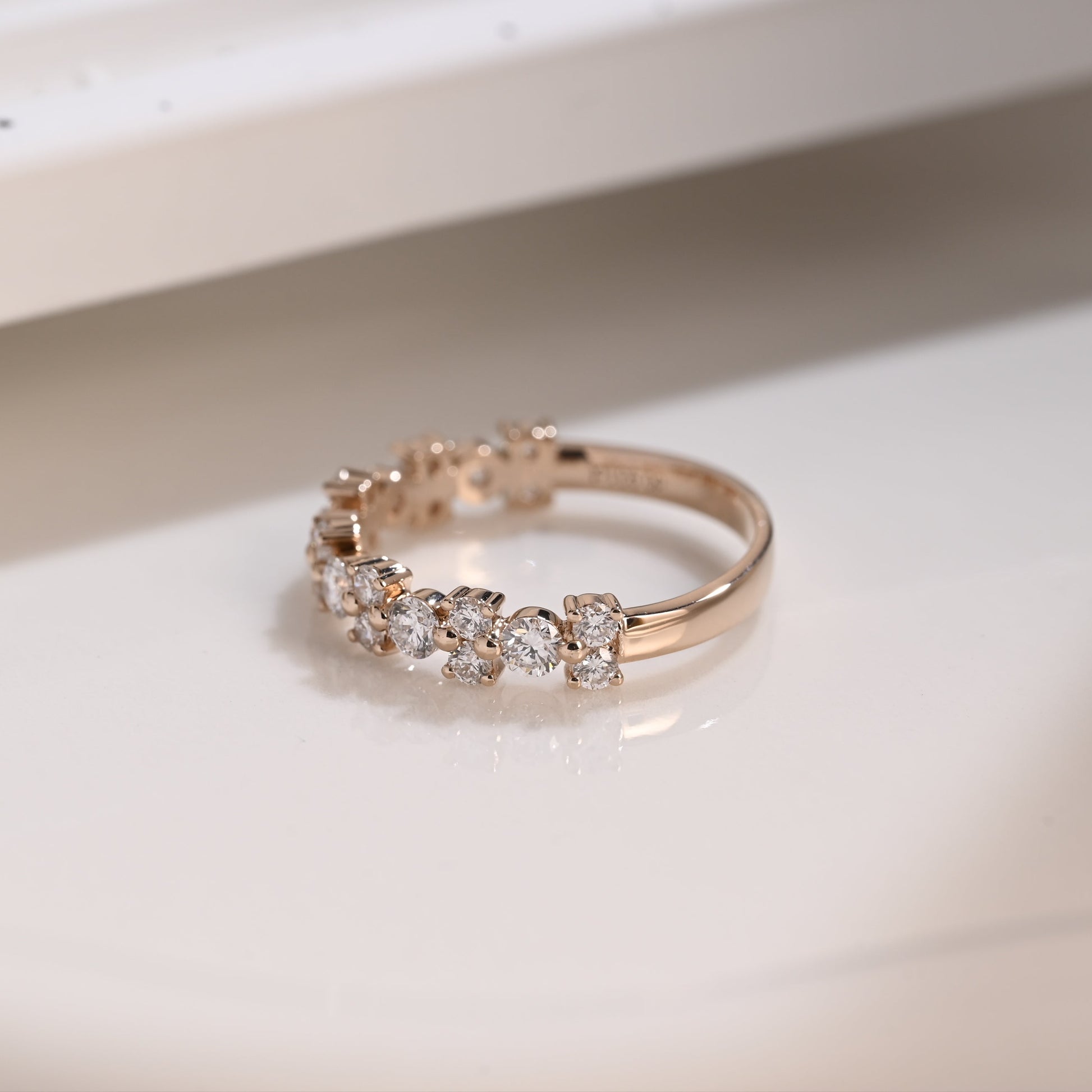 Solid Gold Half Eternity Round Cut Moissanite Wedding Band