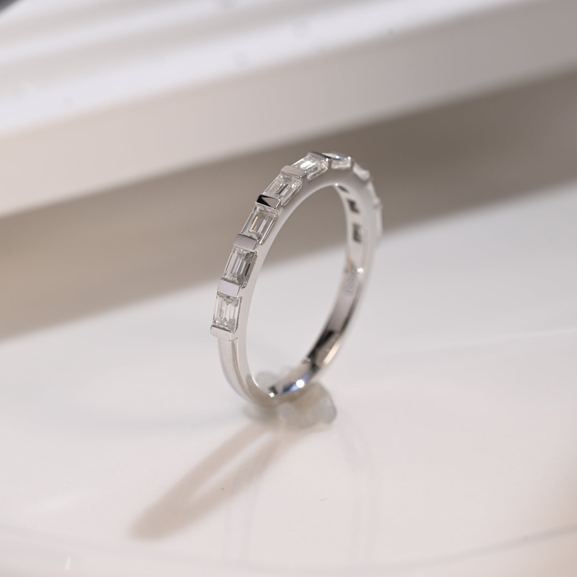 Solid Gold Half Eternity Baguette Cut Moissanite Wedding Band