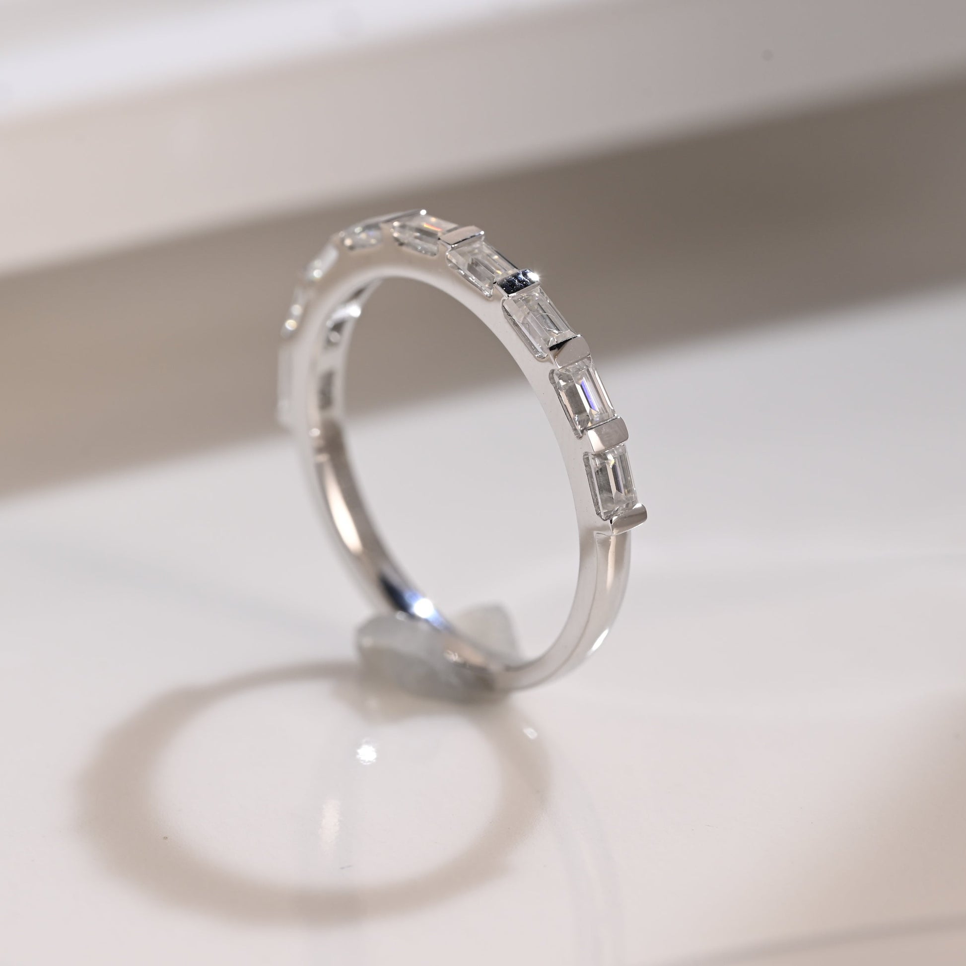 Solid Gold Half Eternity Baguette Cut Moissanite Wedding Band