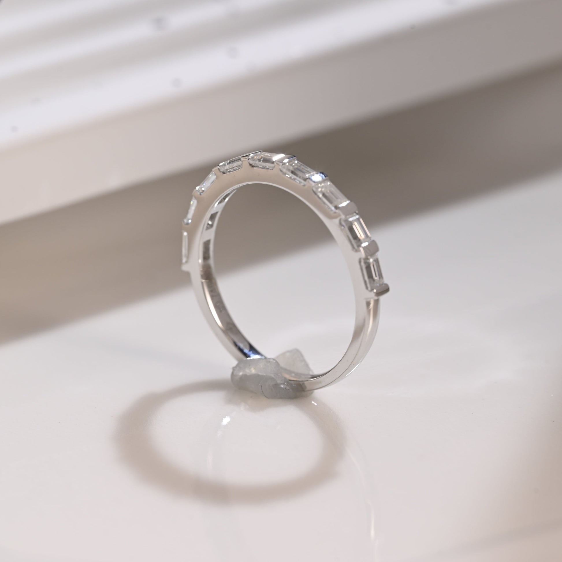 Solid Gold Half Eternity Baguette Cut Moissanite Wedding Band