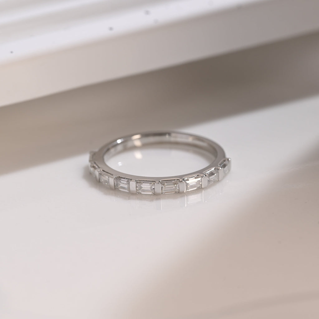 Solid Gold Half Eternity Baguette Cut Moissanite Wedding Band