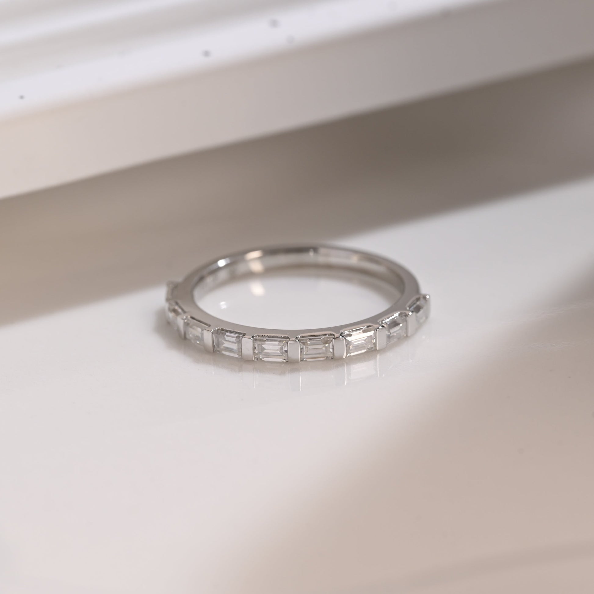 Solid Gold Half Eternity Baguette Cut Moissanite Wedding Band