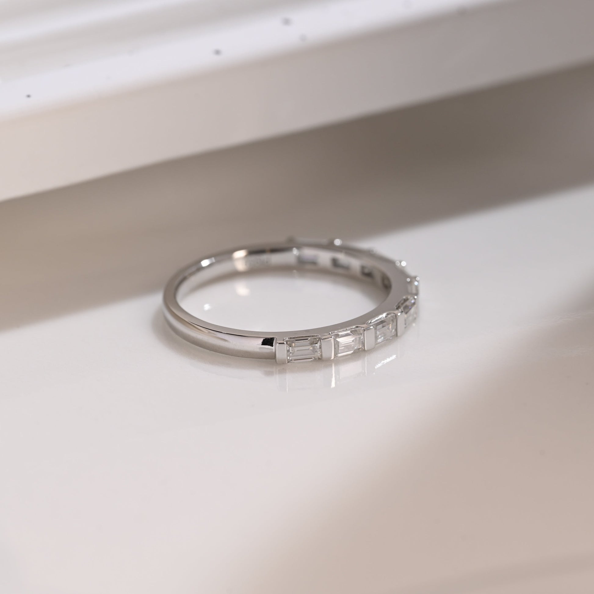 Solid Gold Half Eternity Baguette Cut Moissanite Wedding Band
