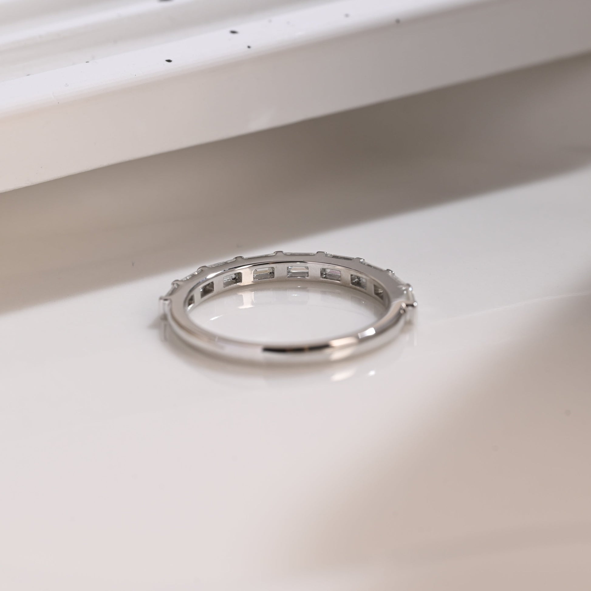 Solid Gold Half Eternity Baguette Cut Moissanite Wedding Band