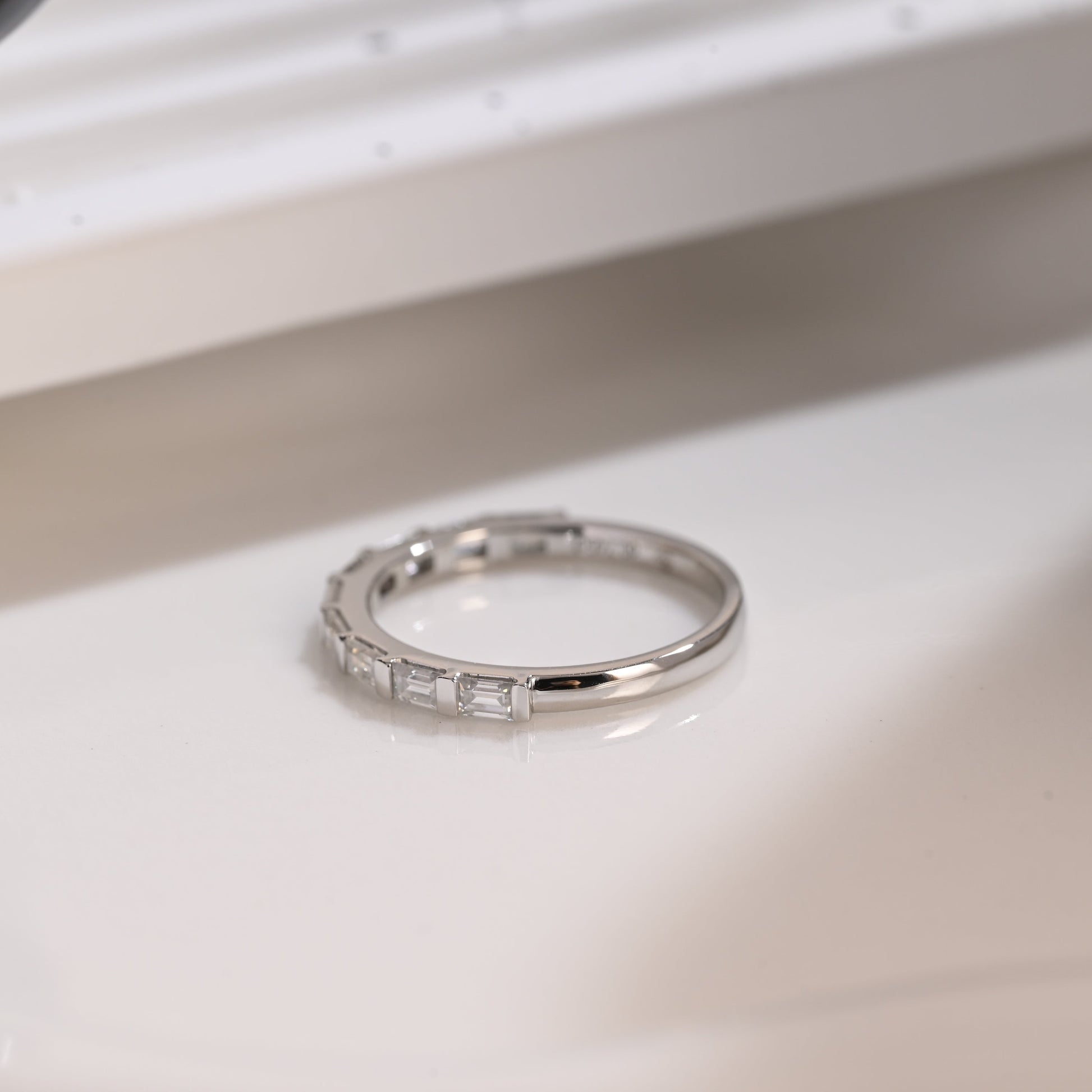 Solid Gold Half Eternity Baguette Cut Moissanite Wedding Band