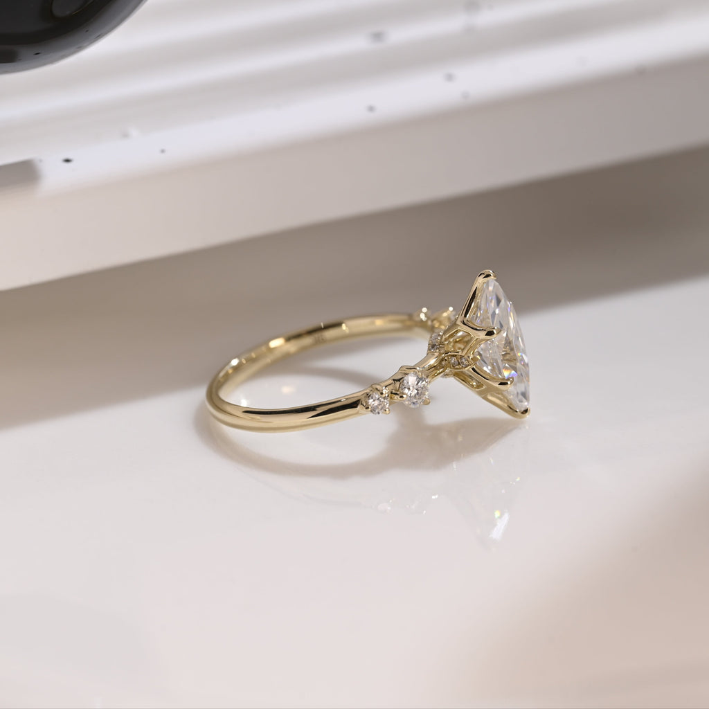 Solid Gold Hidden Halo Marquise Cut Moissanite Engagement Ring