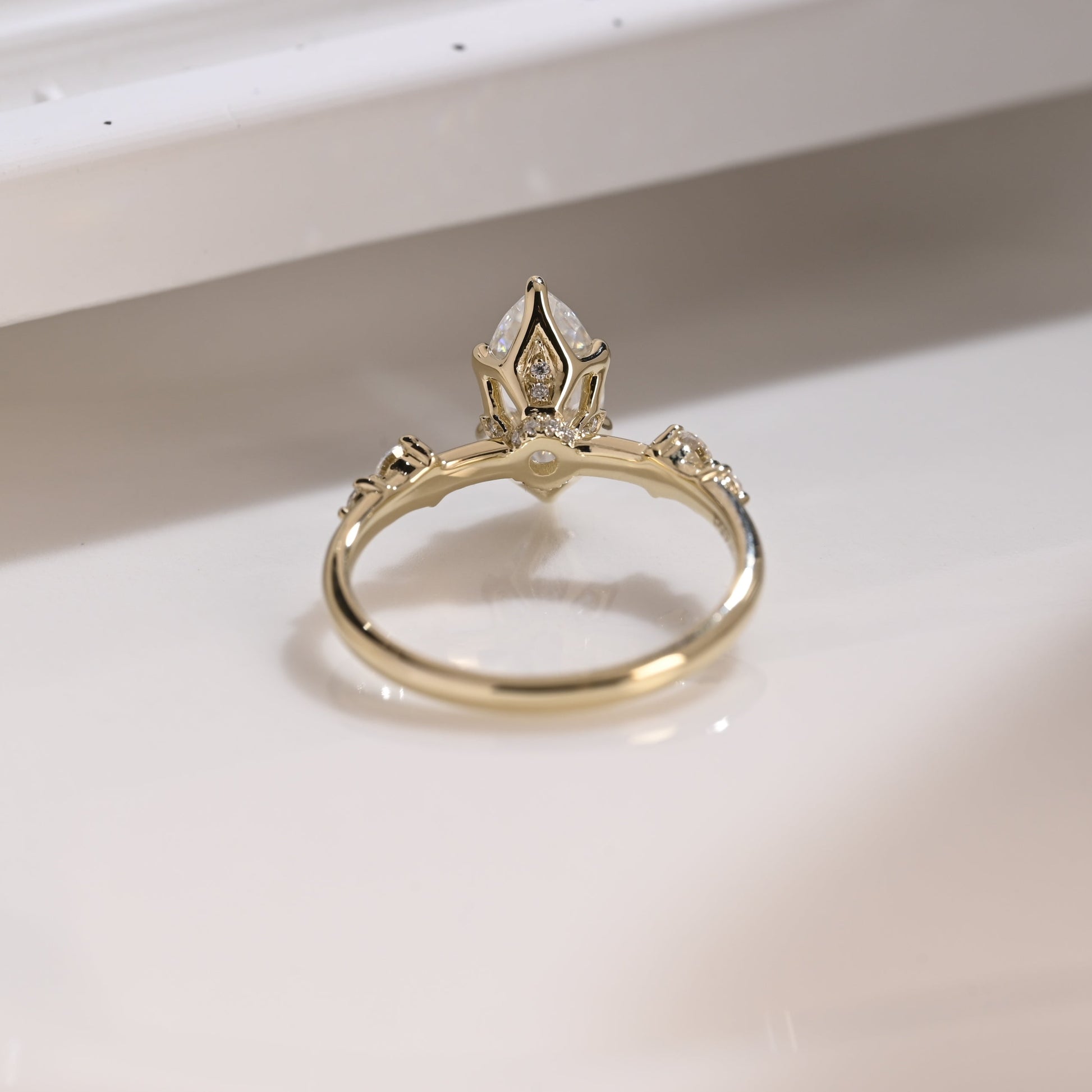 Solid Gold Hidden Halo Marquise Cut Moissanite Engagement Ring