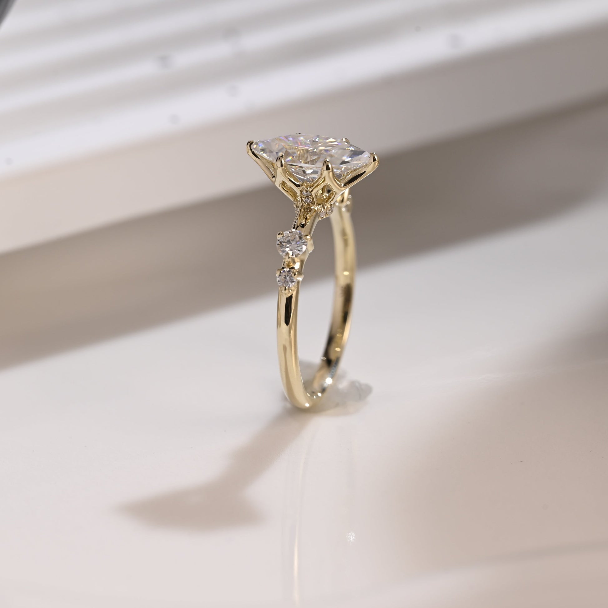 Solid Gold Hidden Halo Marquise Cut Moissanite Engagement Ring