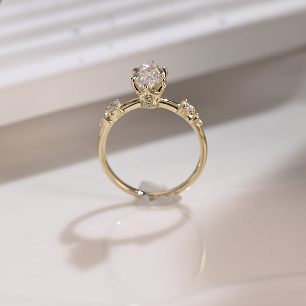 Solid Gold Hidden Halo Marquise Cut Moissanite Engagement Ring