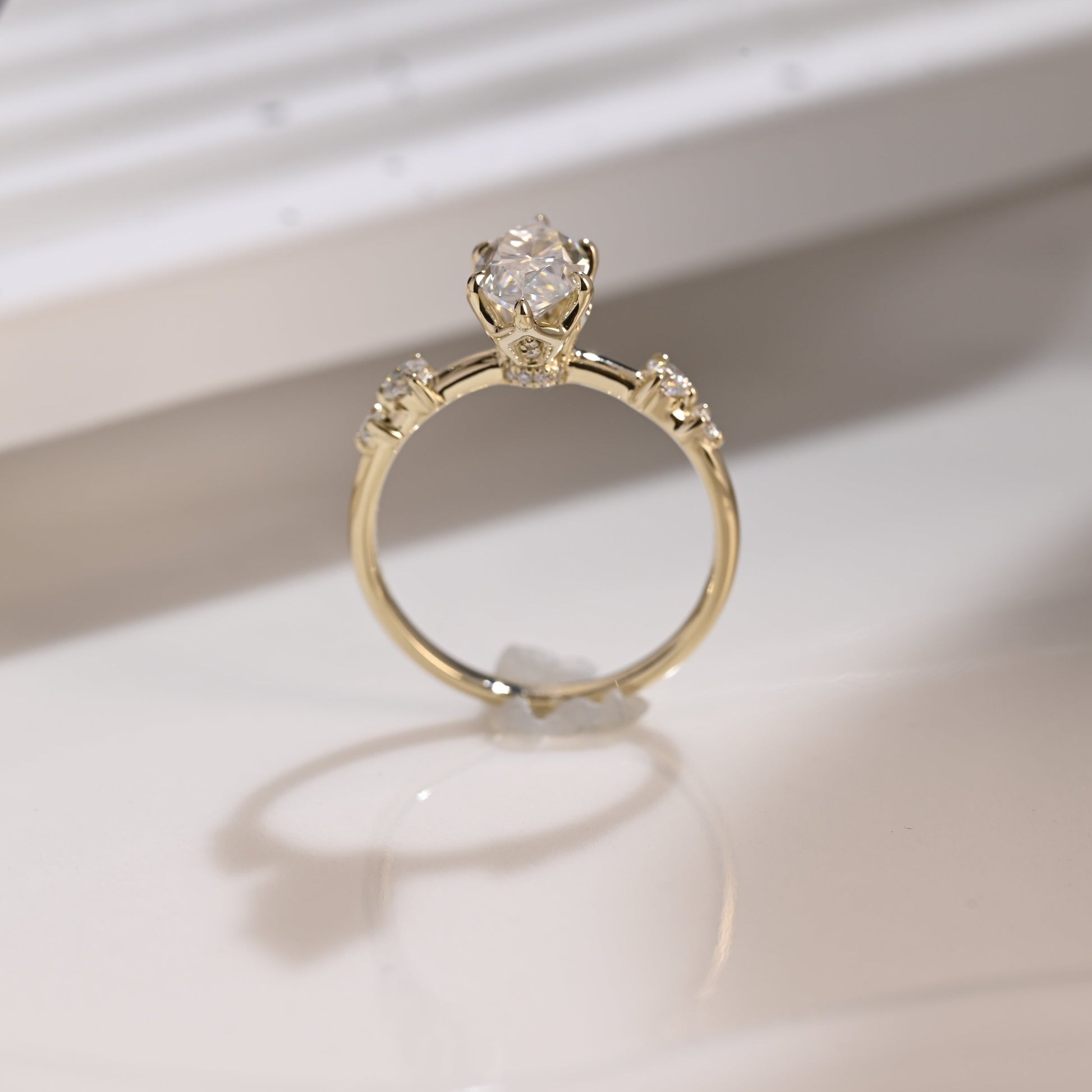 Solid Gold Hidden Halo Marquise Cut Moissanite Engagement Ring