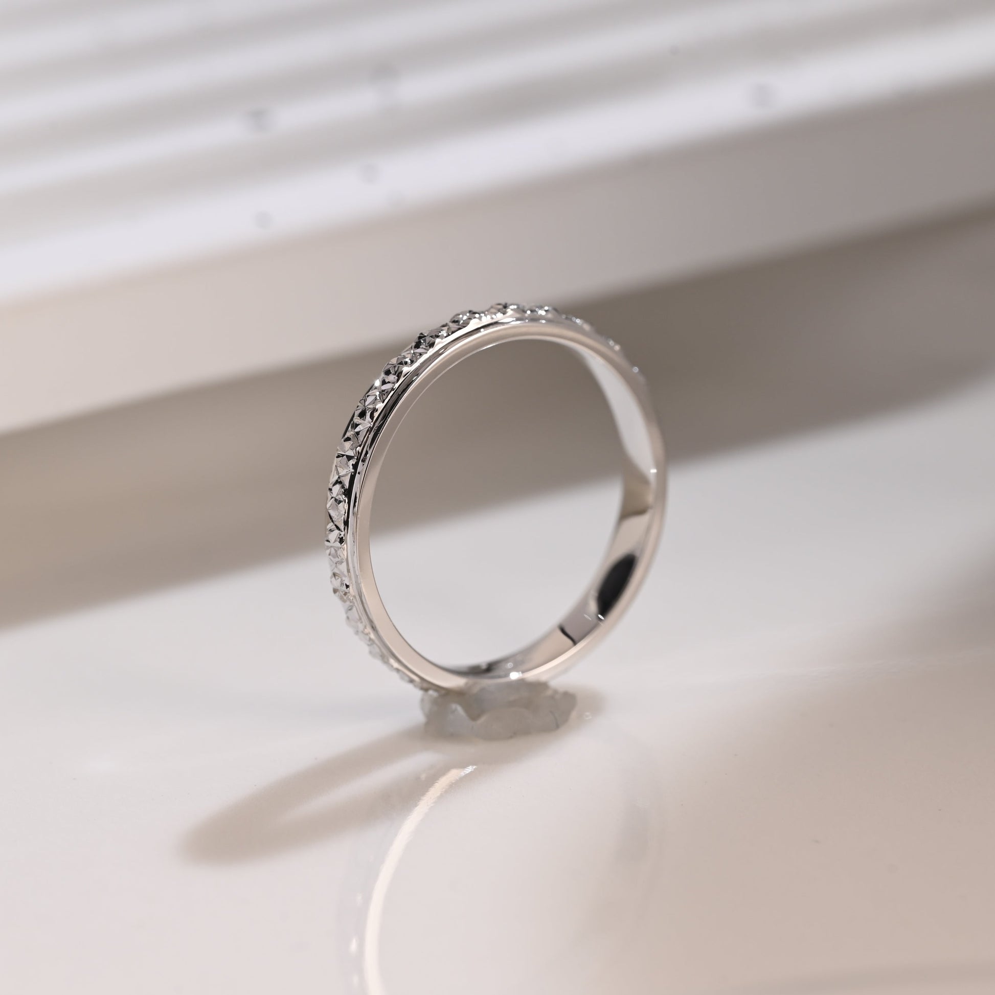 Solid Gold 3mm Width Diamond Pattern Engraved Wedding Band