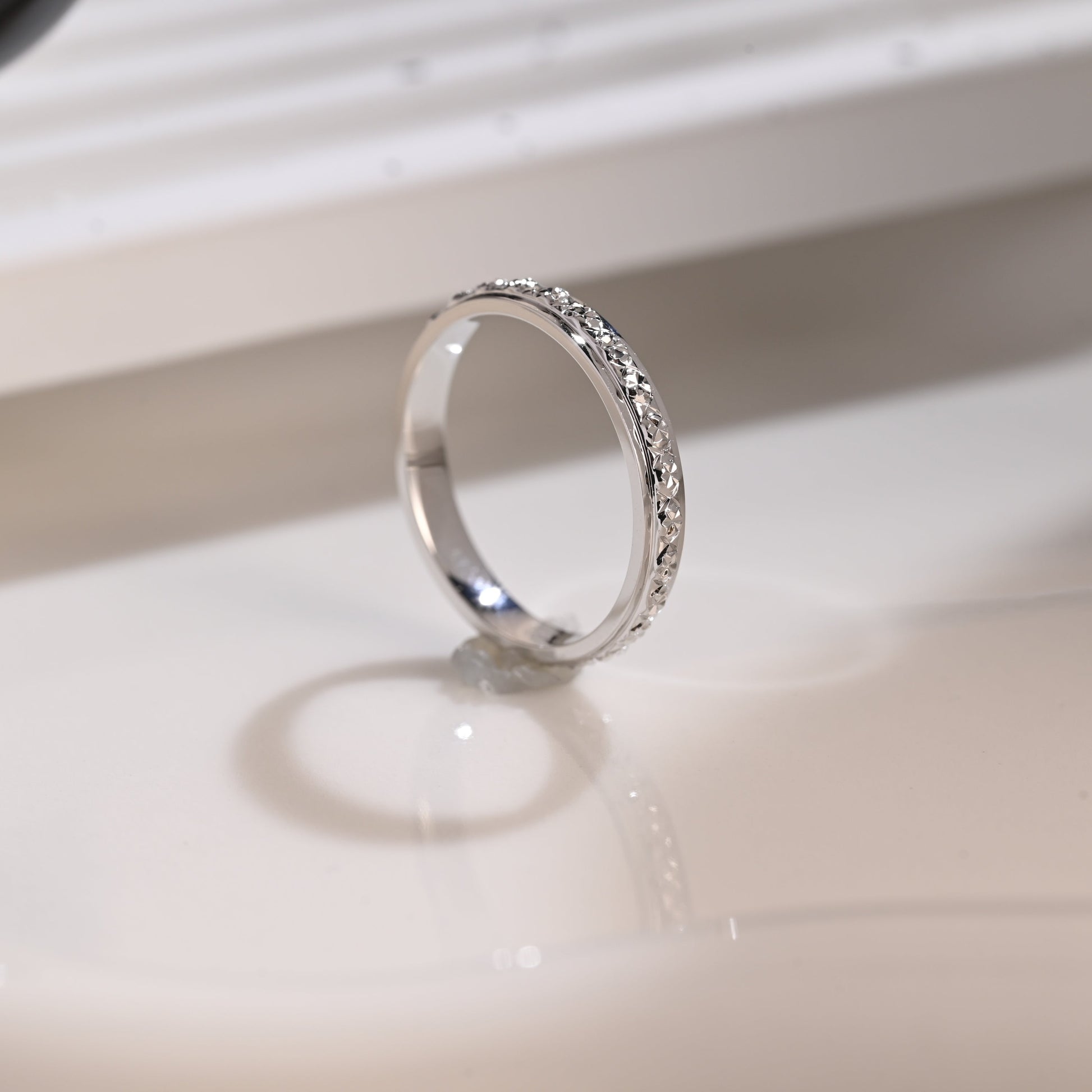 Solid Gold 3mm Width Diamond Pattern Engraved Wedding Band
