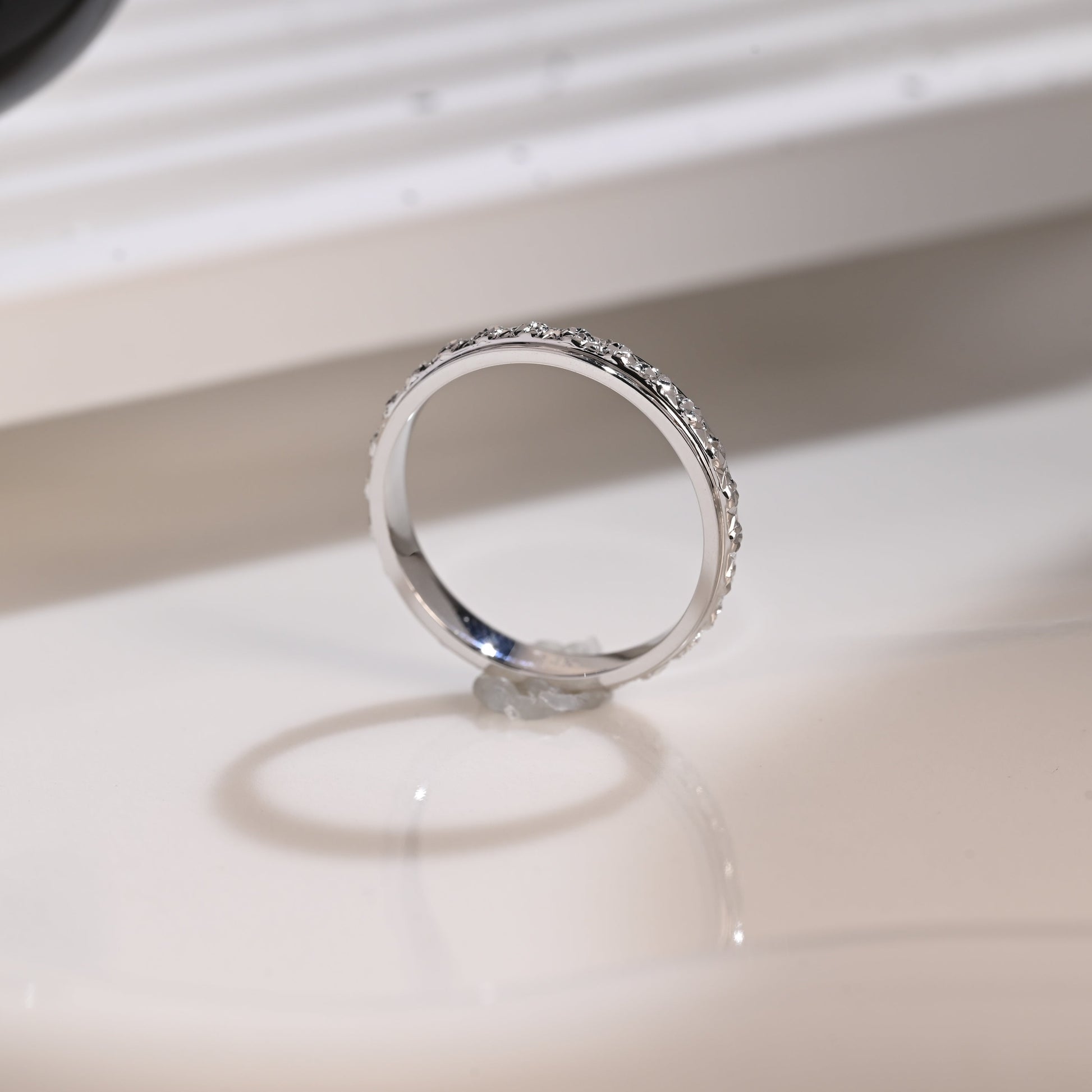 Solid Gold 3mm Width Diamond Pattern Engraved Wedding Band