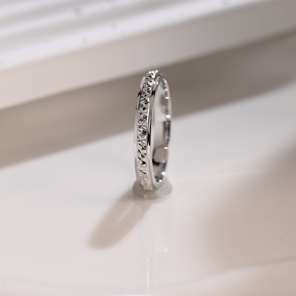 Solid Gold 3mm Width Diamond Pattern Engraved Wedding Band