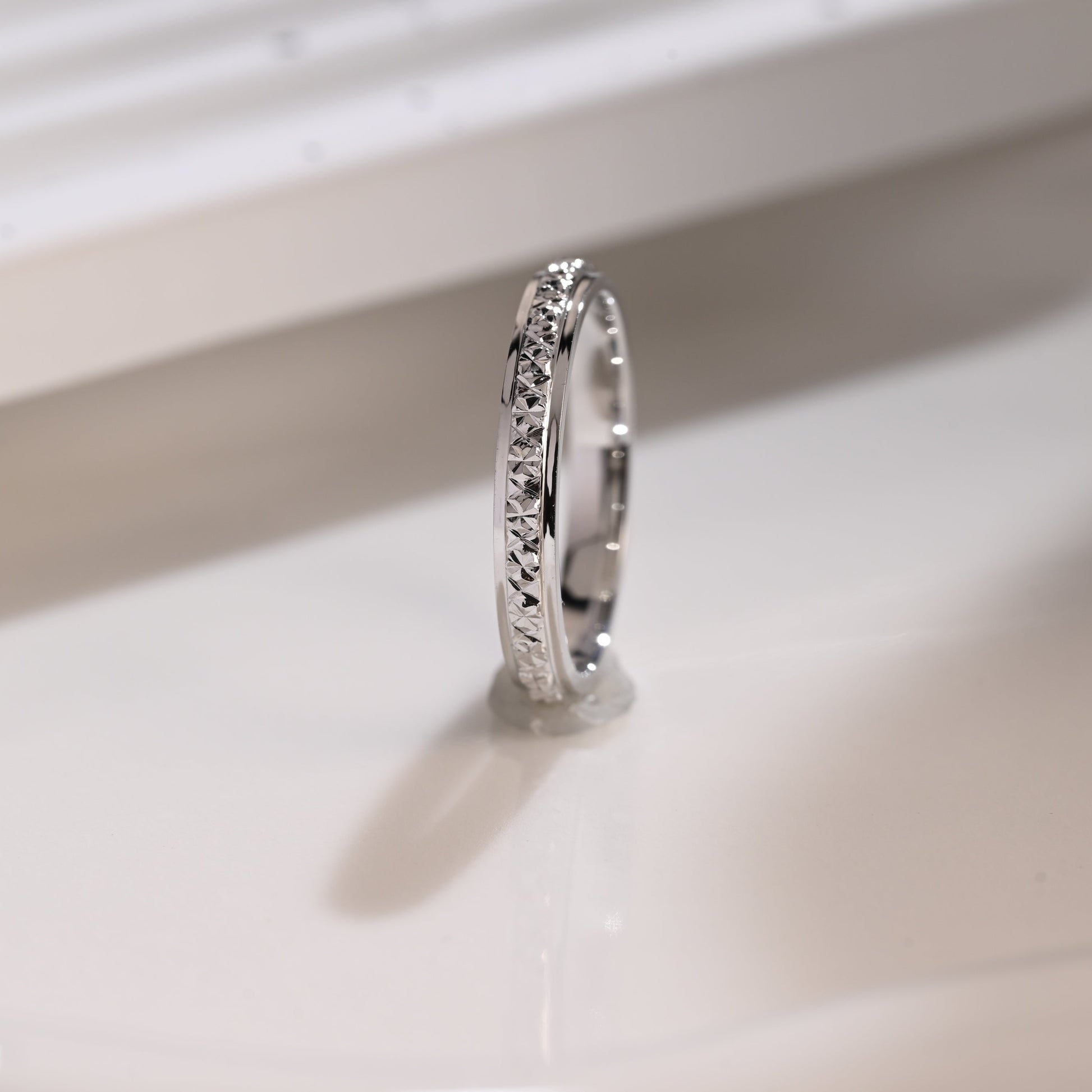 Solid Gold 3mm Width Diamond Pattern Engraved Wedding Band