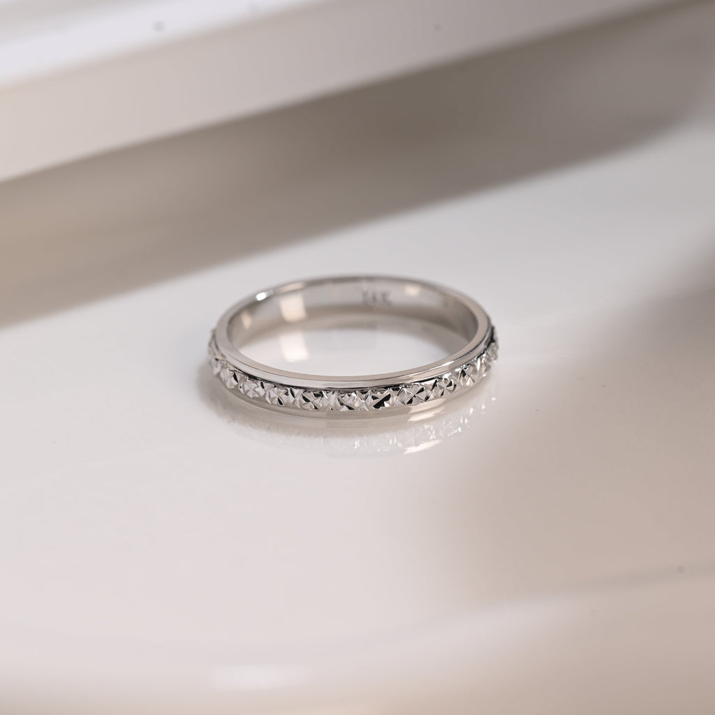 Solid Gold 3mm Width Diamond Pattern Engraved Wedding Band