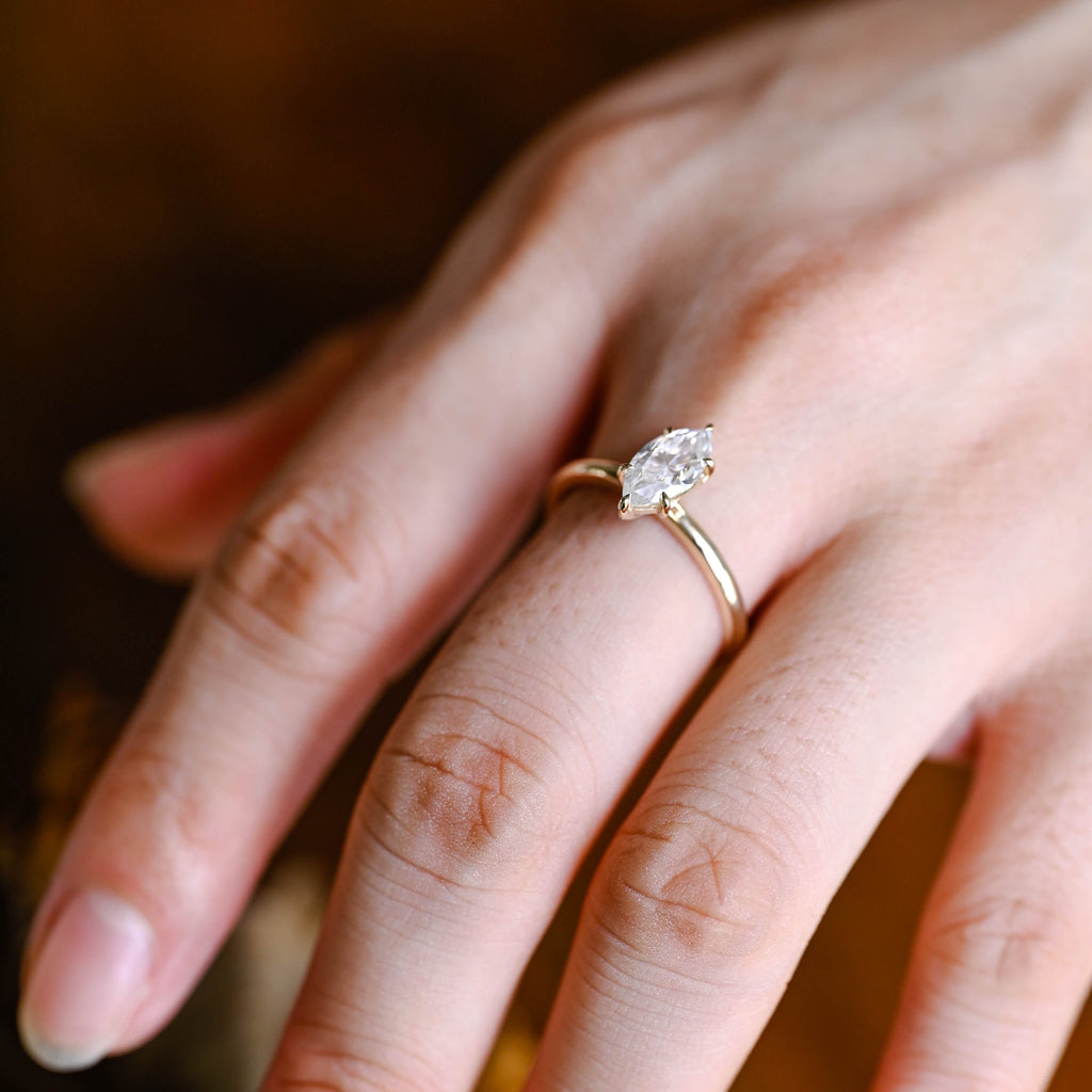 Solid Gold Solitaire Marquise Cut Moissanite Engagement Ring