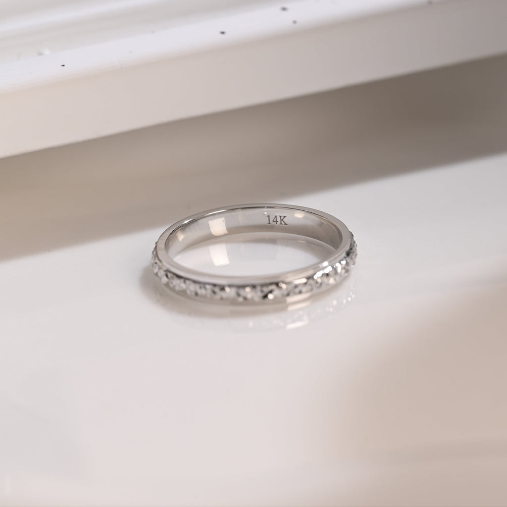 Solid Gold 3mm Width Diamond Pattern Engraved Wedding Band