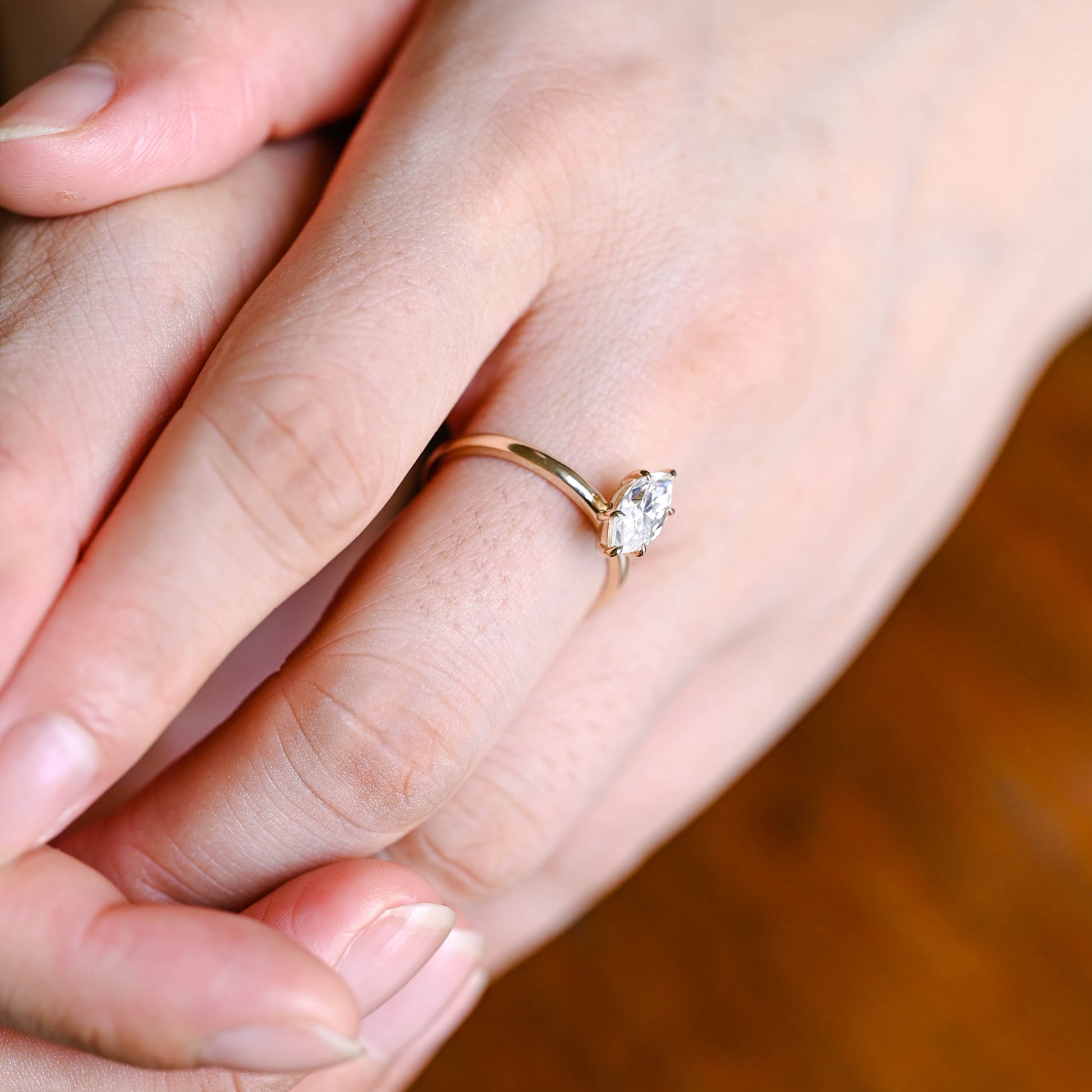 Solid Gold Solitaire Marquise Cut Moissanite Engagement Ring
