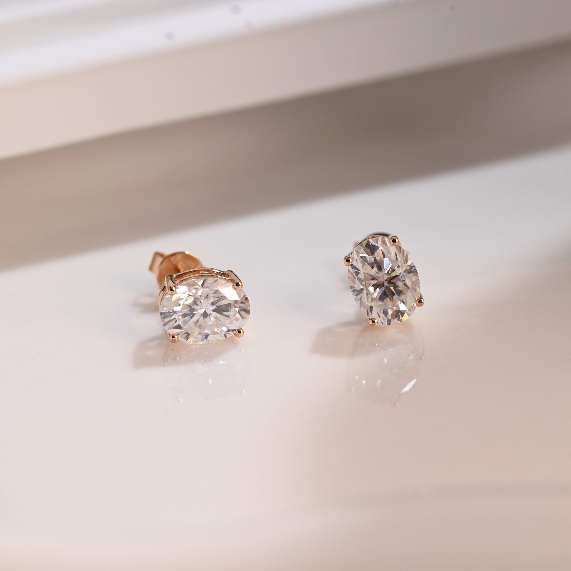 Solid Gold Solitaire Oval Cut Moissanite Earring Studs Screw Backs