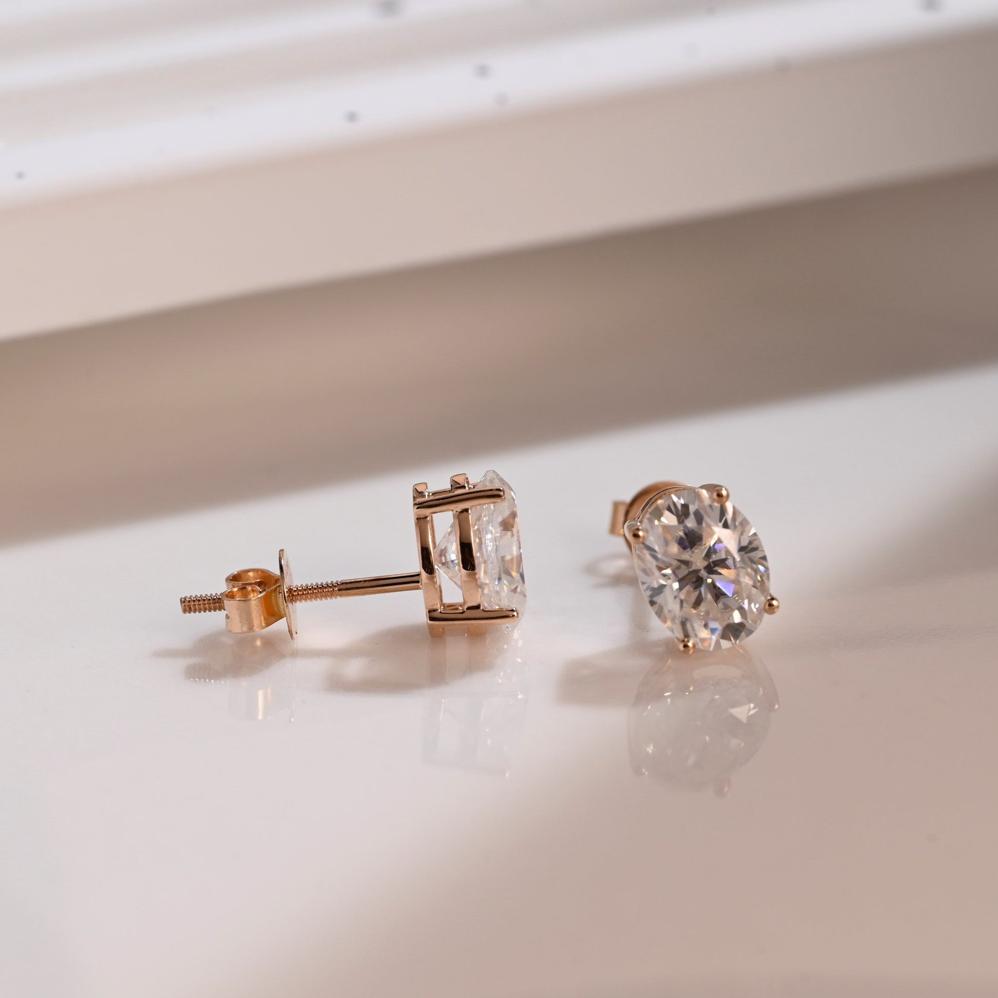 Solid Gold Solitaire Oval Cut Moissanite Earring Studs Screw Backs