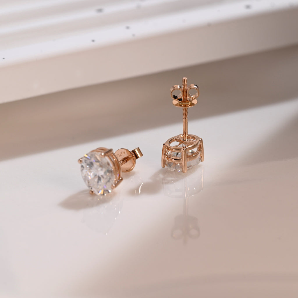 Solid Gold Solitaire Oval Cut Moissanite Earring Studs Screw Backs