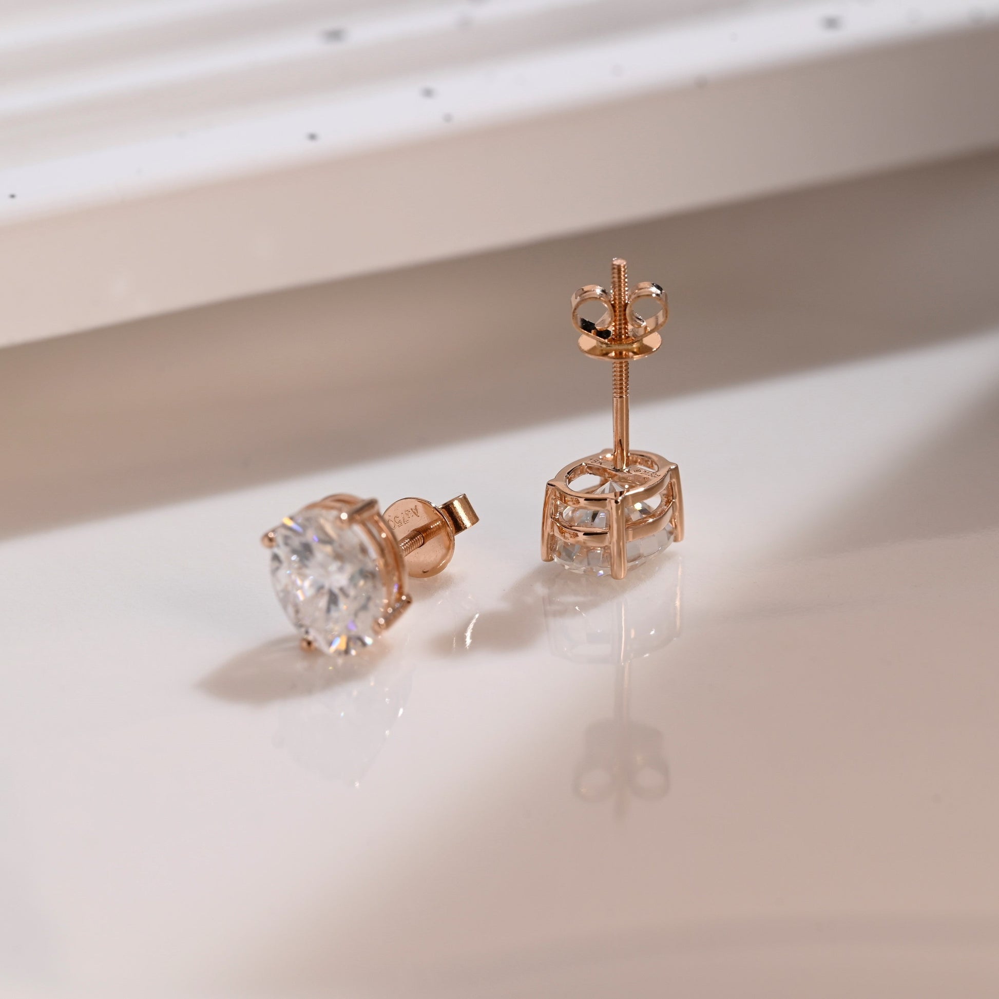 Solid Gold Solitaire Oval Cut Moissanite Earring Studs Screw Backs