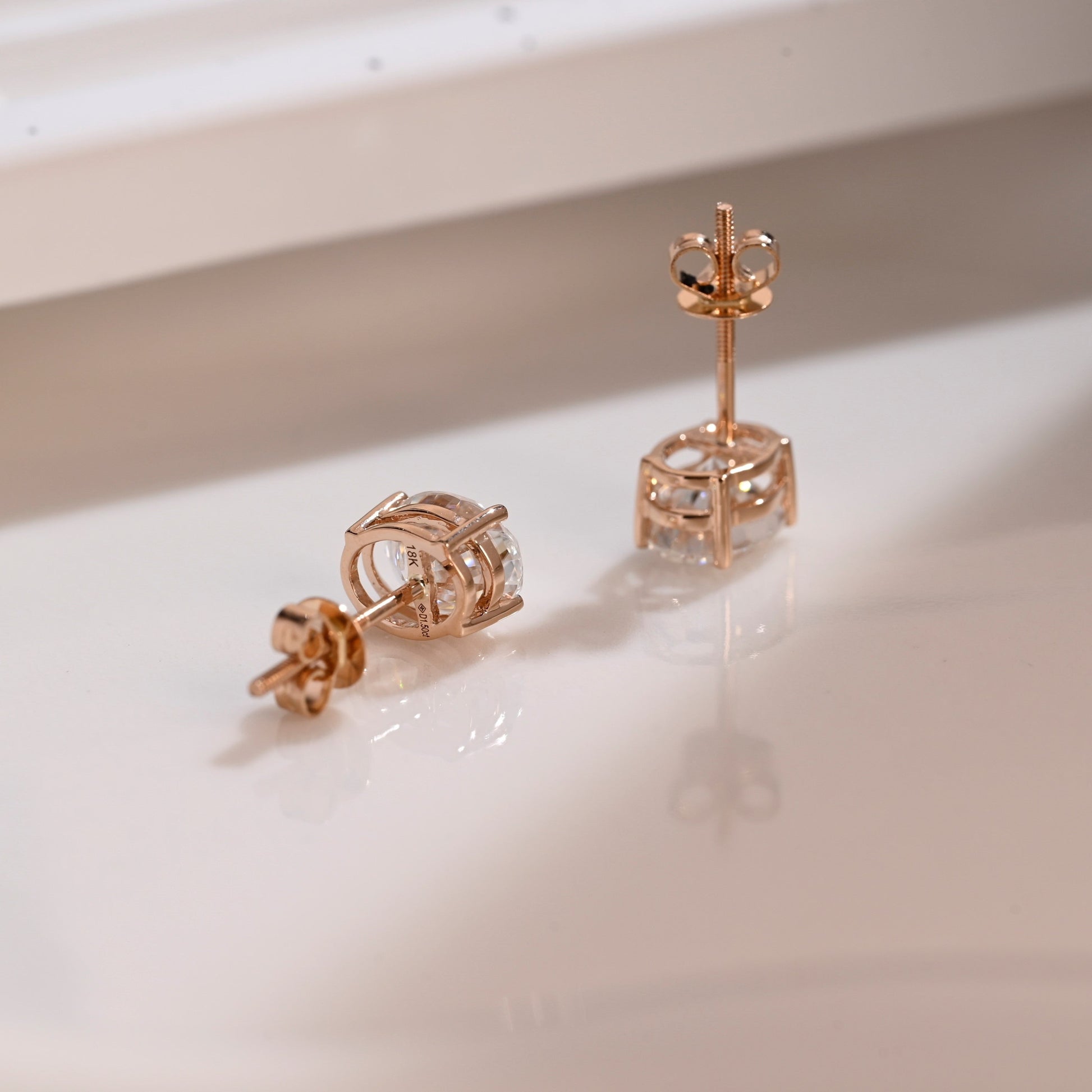 Solid Gold Solitaire Oval Cut Moissanite Earring Studs Screw Backs