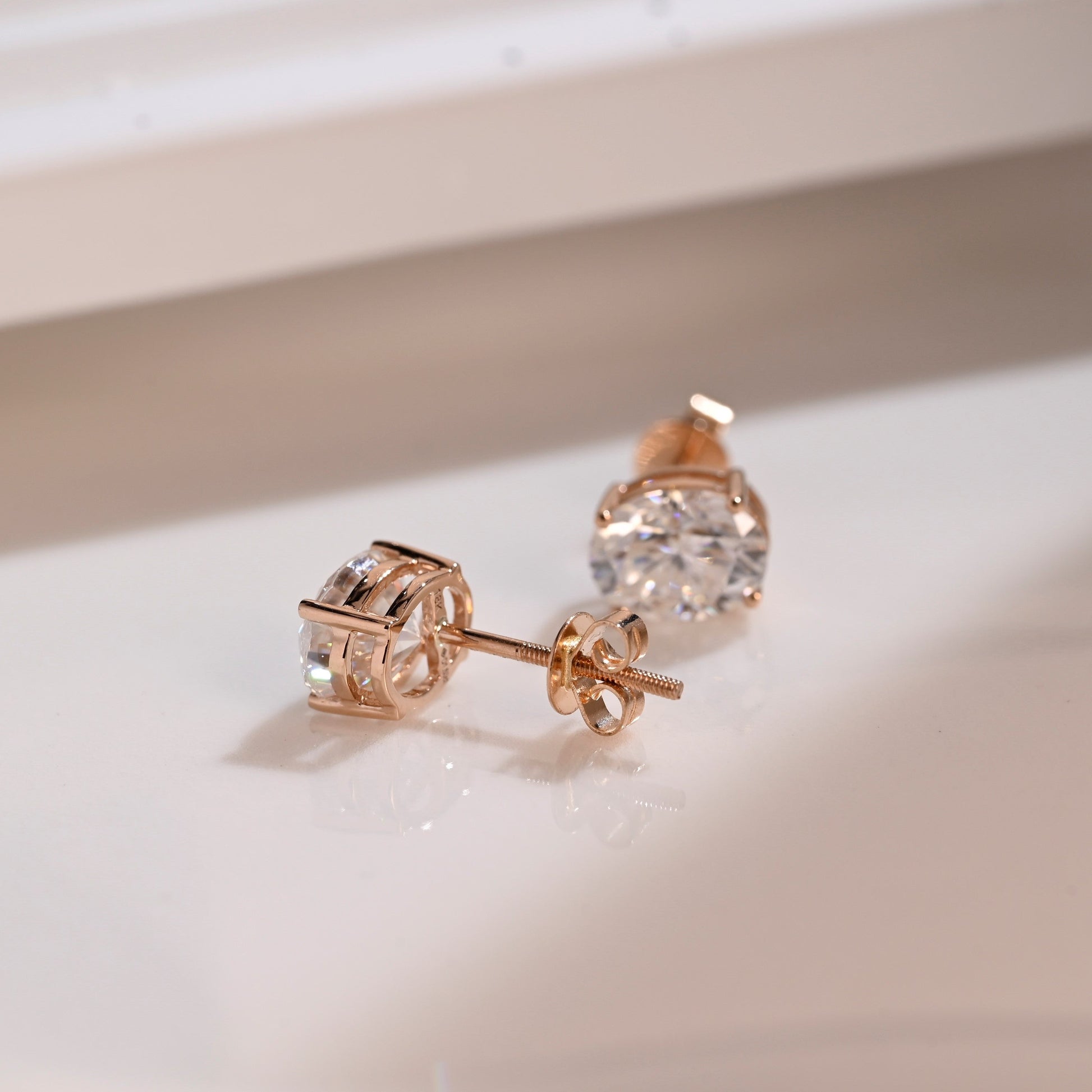 Solid Gold Solitaire Oval Cut Moissanite Earring Studs Screw Backs