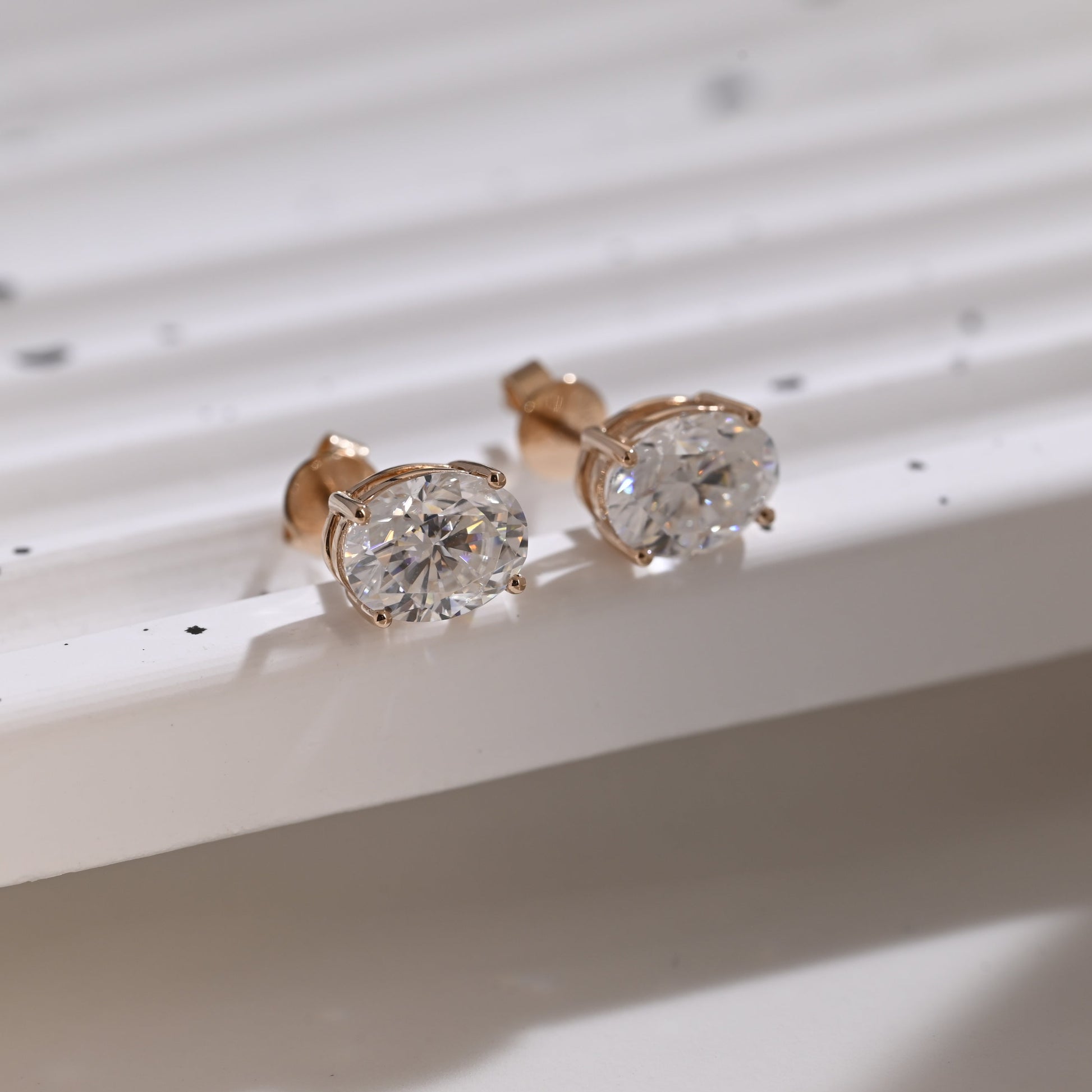 Solid Gold Solitaire Oval Cut Moissanite Earring Studs Screw Backs