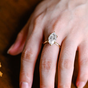 Solid Gold Hidden Halo Marquise Cut Moissanite Engagement Ring