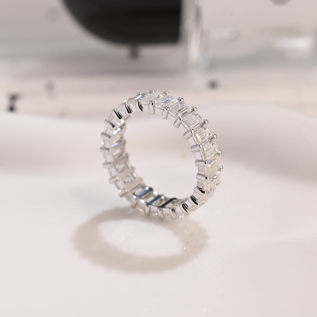 Solid Gold Full Eternity Emerald Cut Moissanite Wedding Band