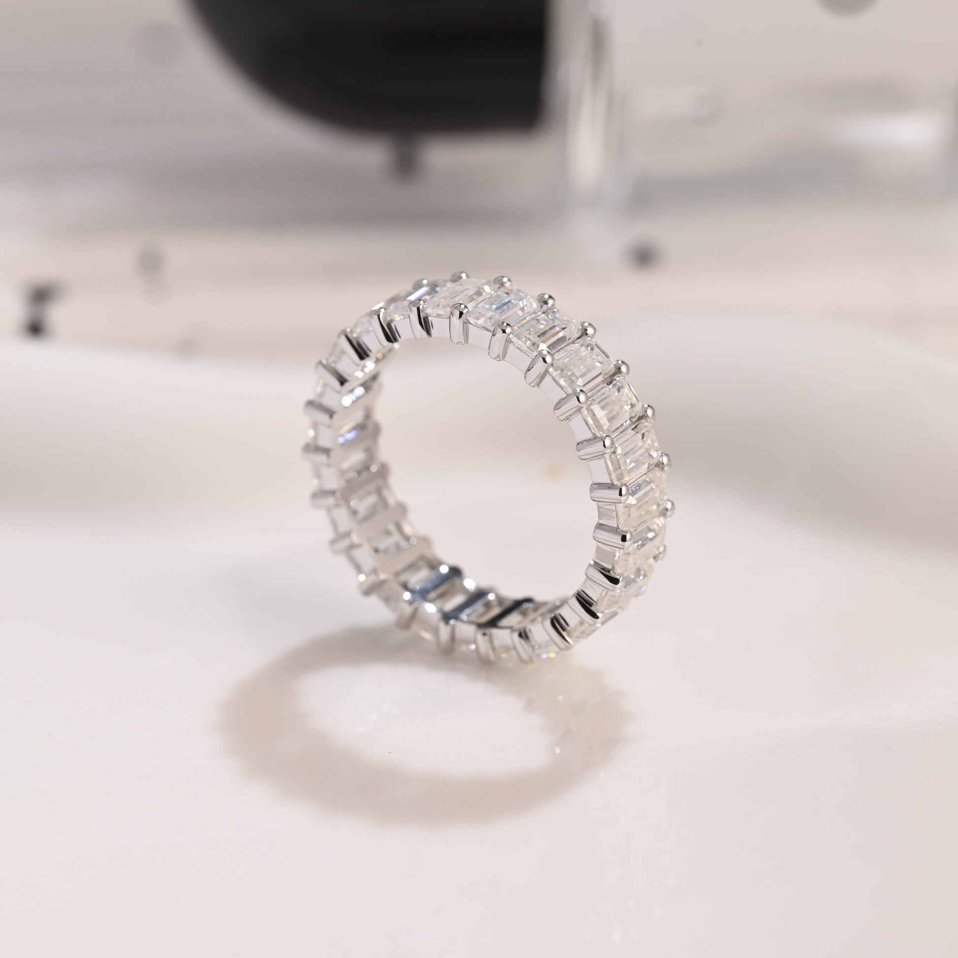 Solid Gold Full Eternity Emerald Cut Moissanite Wedding Band
