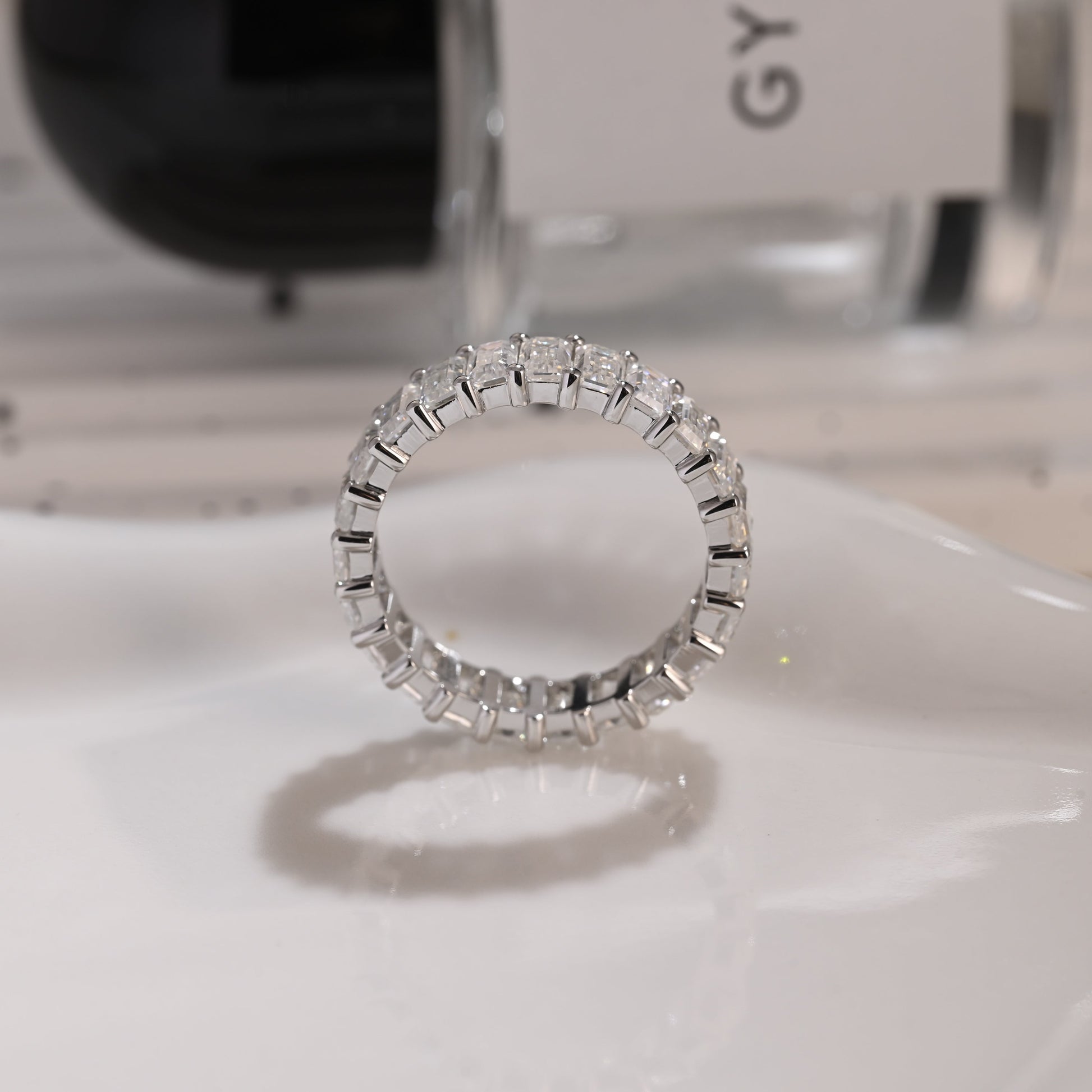 Solid Gold Full Eternity Emerald Cut Moissanite Wedding Band