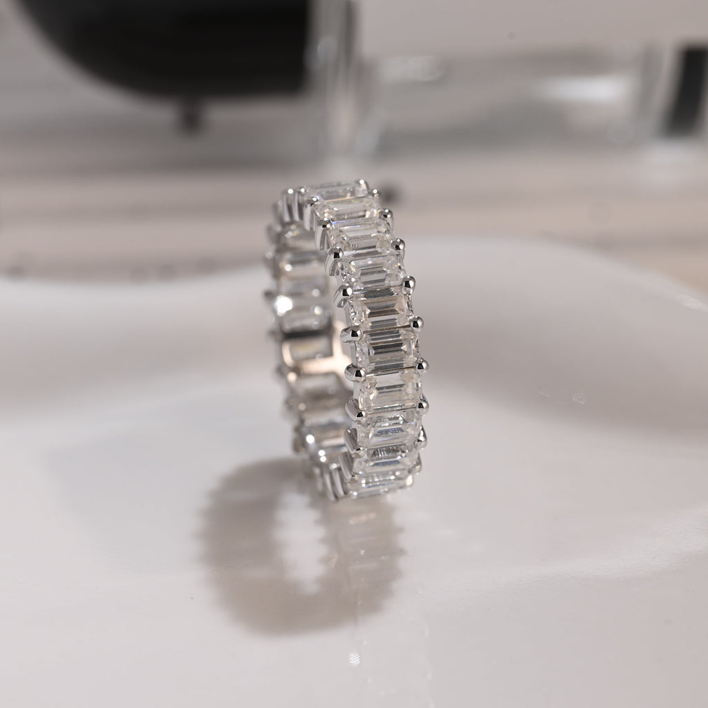 Solid Gold Full Eternity Emerald Cut Moissanite Wedding Band
