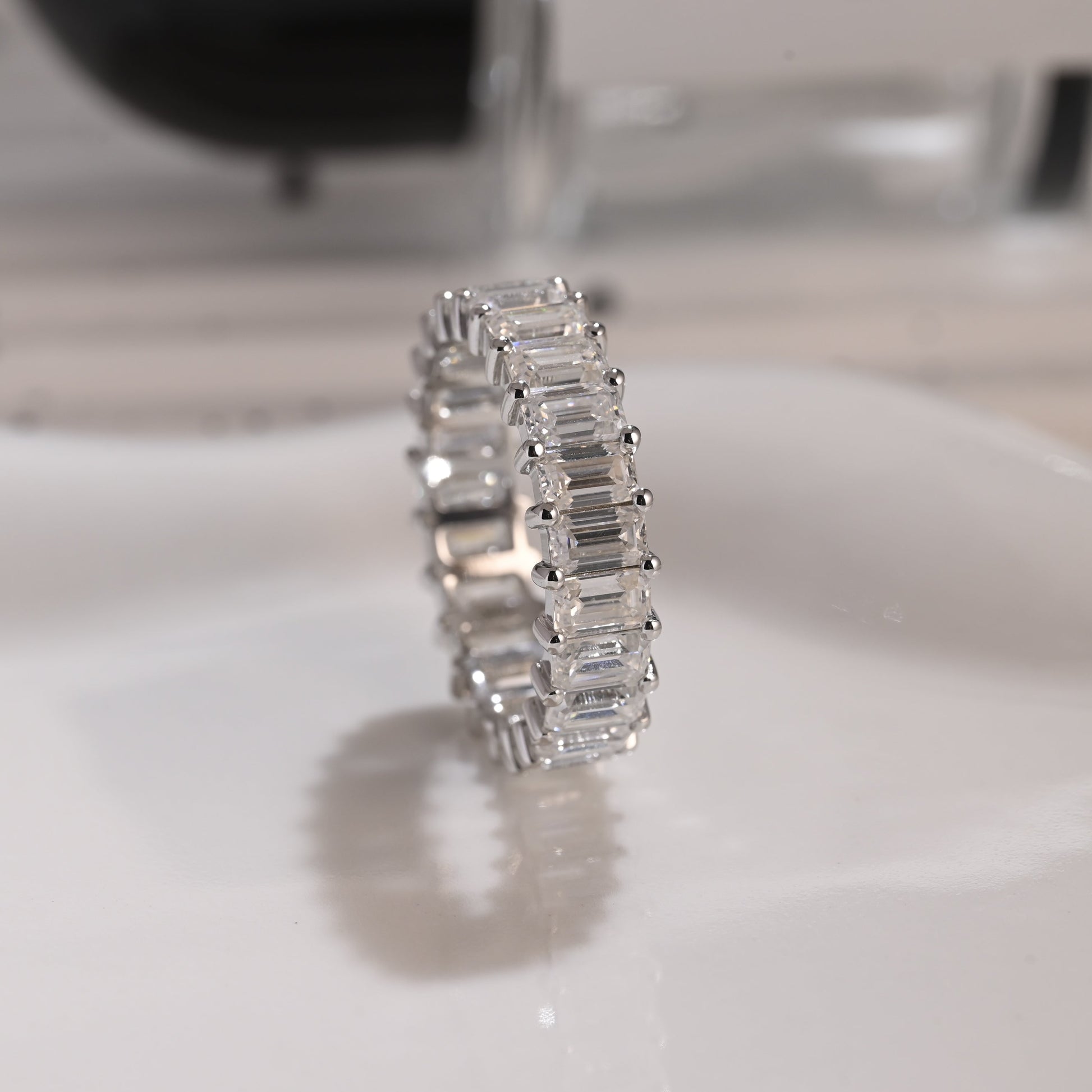 Solid Gold Full Eternity Emerald Cut Moissanite Wedding Band